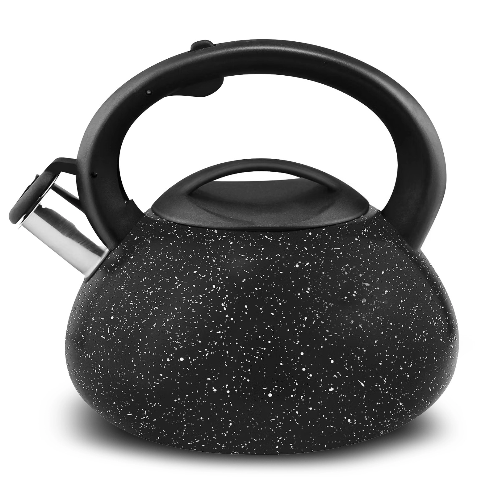 Luminuxe Stainless Steel Whistling Tea Kettle, 2.4qt Fast Boil Pot with Heat Resistant Handle, Tapered Marble Finish