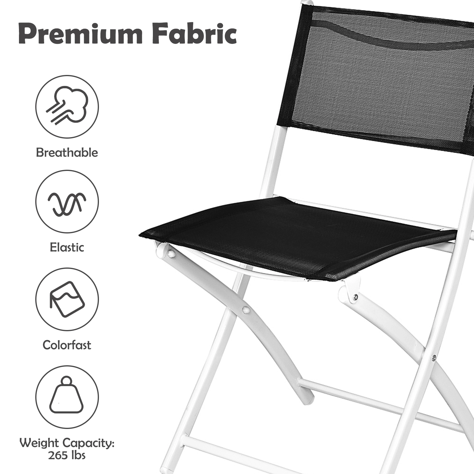 SUGIFT 3-Piece Folding Patio Conversation Bistro Set Glass Top Coffee Table 265-lb Chair Capacity 24 x 28 in Table Black