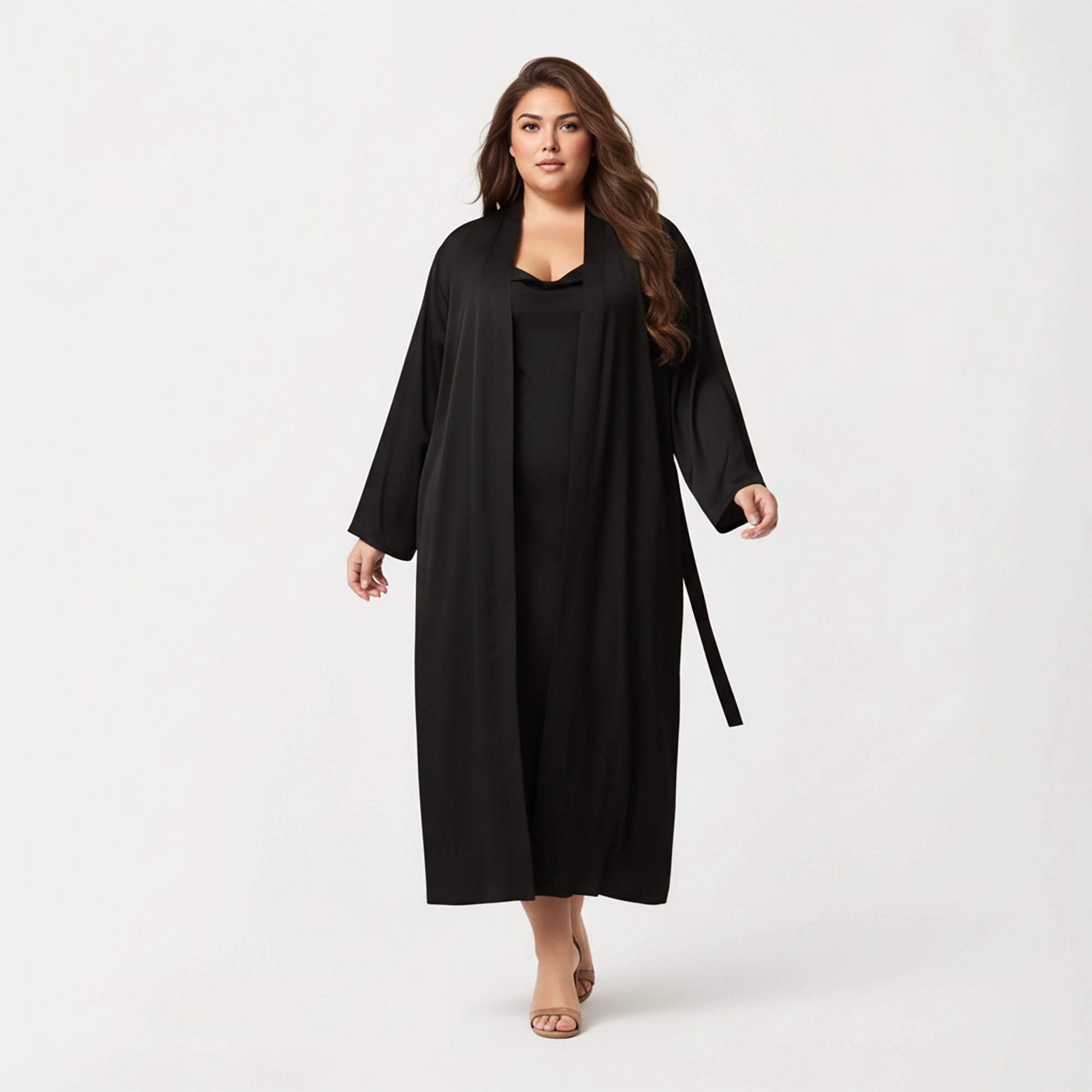 Anna-Kaci Women's Plus Long Robe Set Soft Draped Silhouette and Smooth Flowing Fabric for an Layered Lounge Look