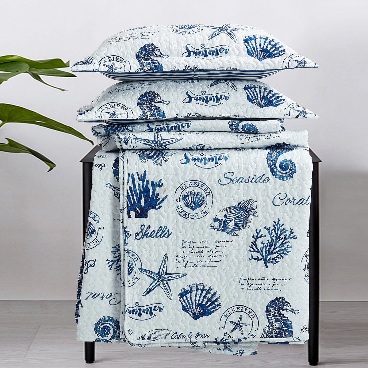 Egyptian Linens Seaside Sea Shells Bedspread Quilt Set