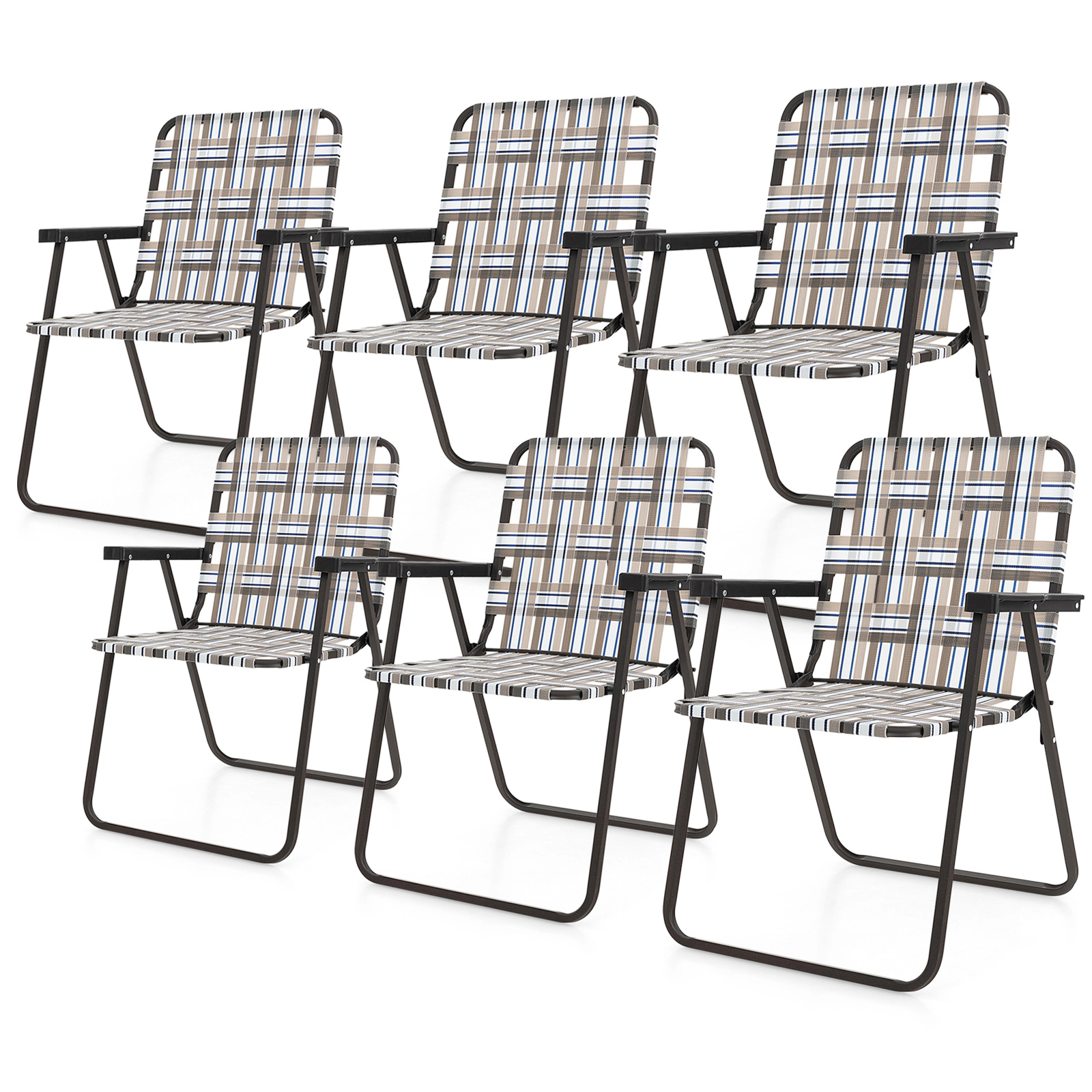 SUGIFT Folding Beach and Camping Lawn Webbing Chair Set 265-Lb Capacity Brown