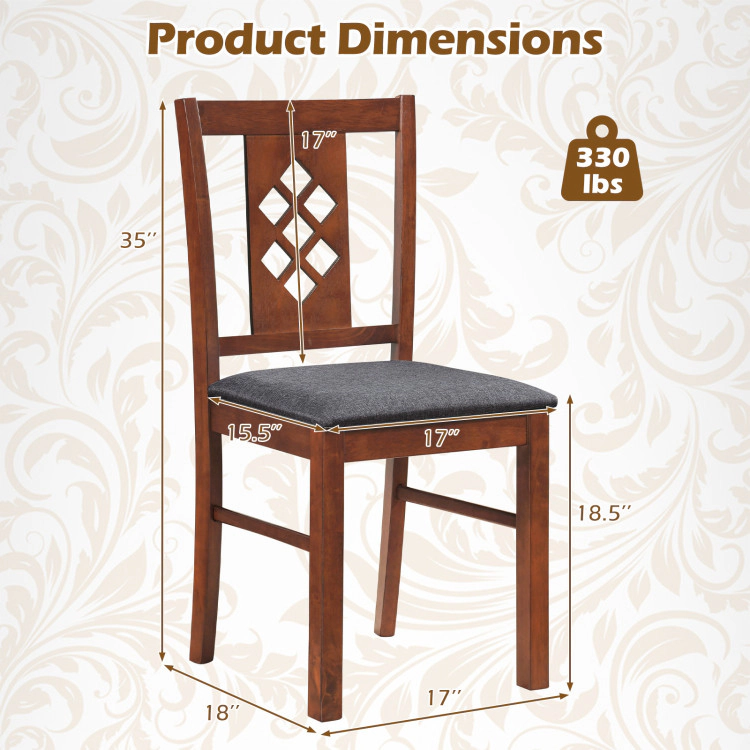 SUGIFT Cherry Linen Style Upholstered Diamond Lattice Back Wood Frames Set of 4 Kitchen Chairs