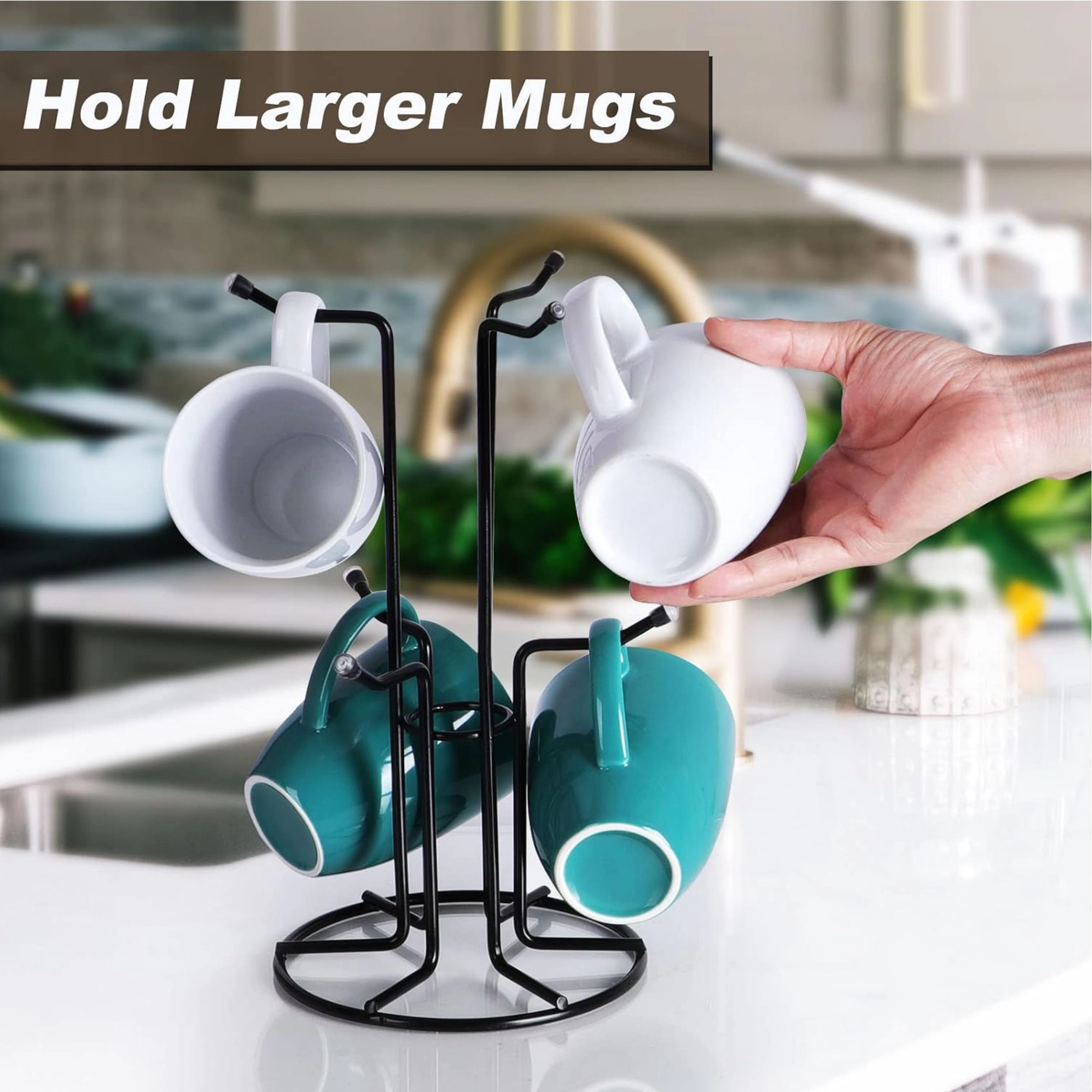 Stock Preferred Metal Mug Tree with 6 Hooks Countertop Coffee Cup Holder for Large Mugs