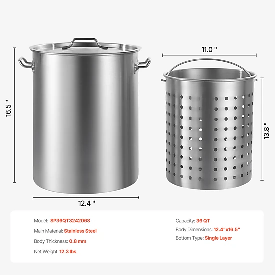 HONGGE Stainless Steel Stockpot Large Cooking Pots Cookware Sauce Pot with Basket Lid and Handle Heavy Duty Commercial