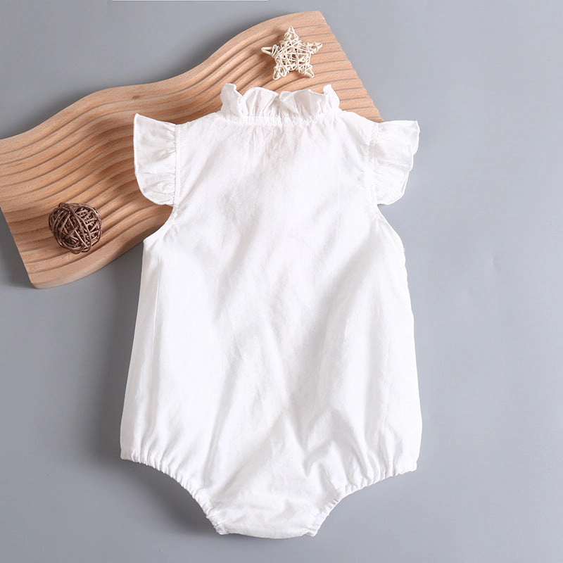 MyKids-USA Baby Girl Embroidery Pattern Round Neck Mullet Design Sleeveless Cardigan Onesies With Bow Decorations