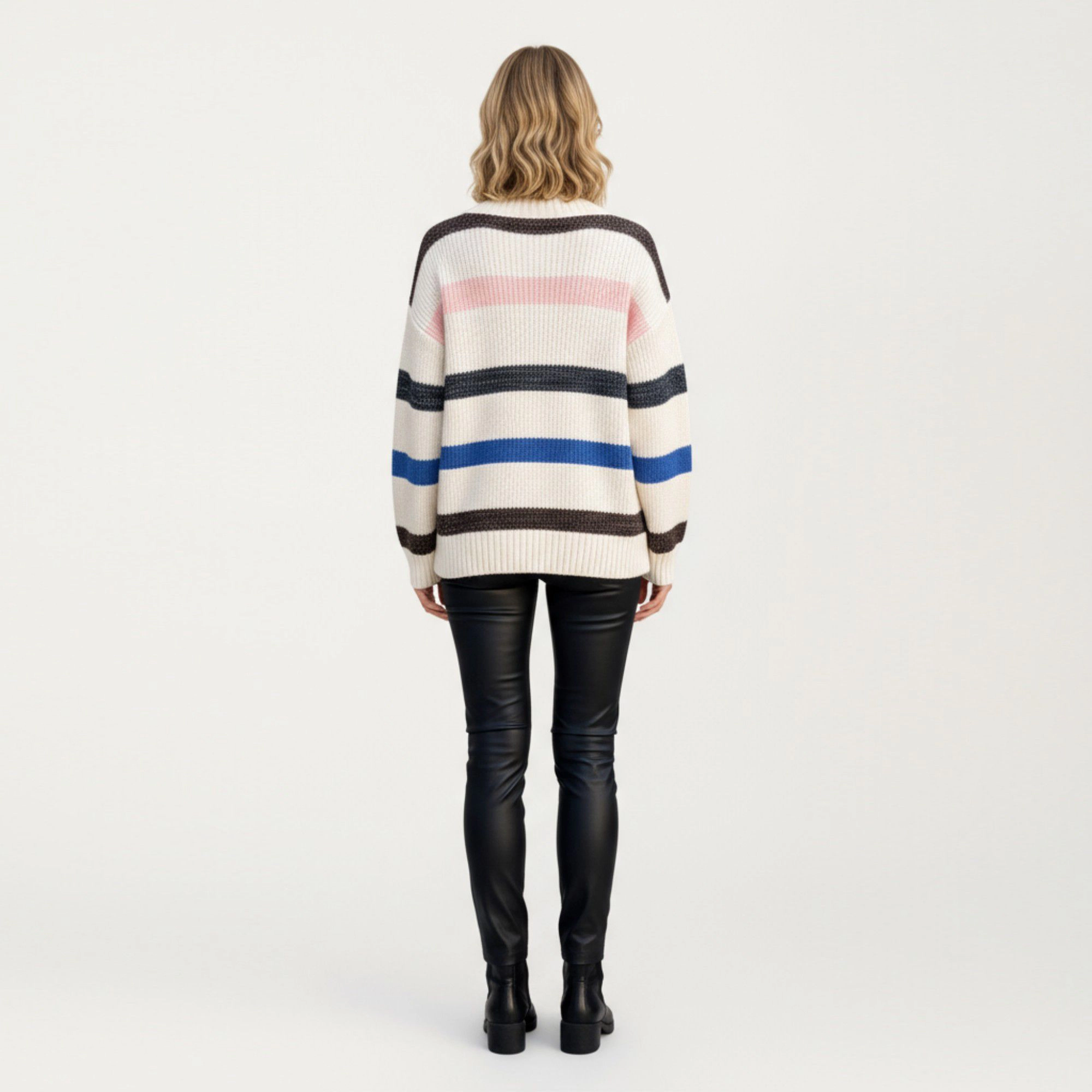 Anna-Kaci Women's Striped V-Neck Rib Knit Pullover Sweater