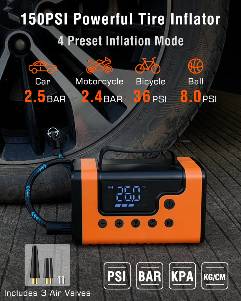 Alpha Digital 3000A, 8L Gas/6L Diesel, LED Light, 150PSI Air - Car Jump Starter/Air Comp/Vacuum