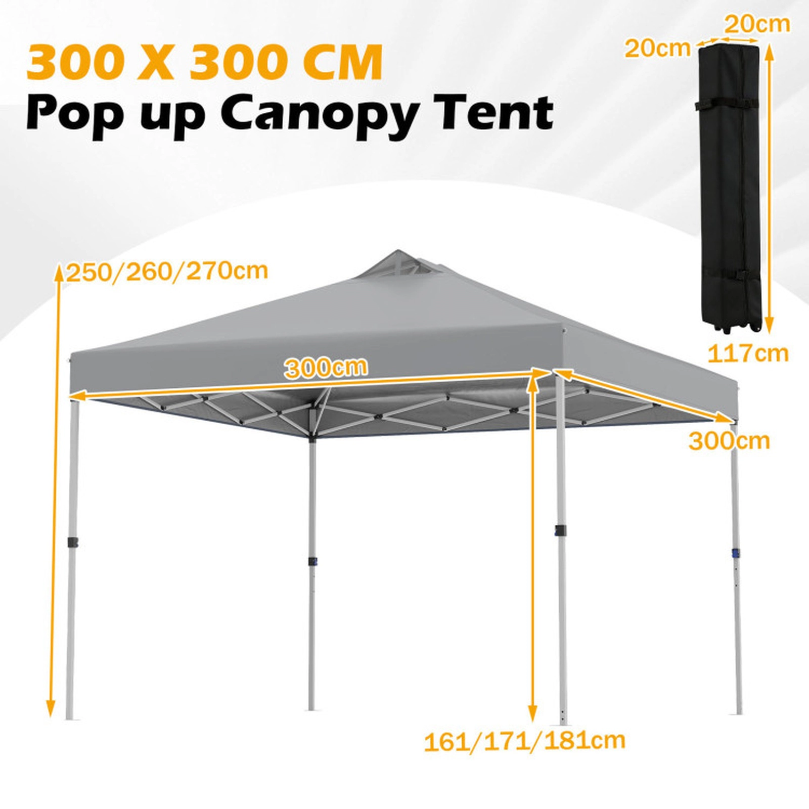 SUGIFT Gray Commercial Pop Up Canopy Tent with Roller Bag 4 Sandbags and 8 Ground Stakes 10-ft W 10-ft D 8.8-ft H