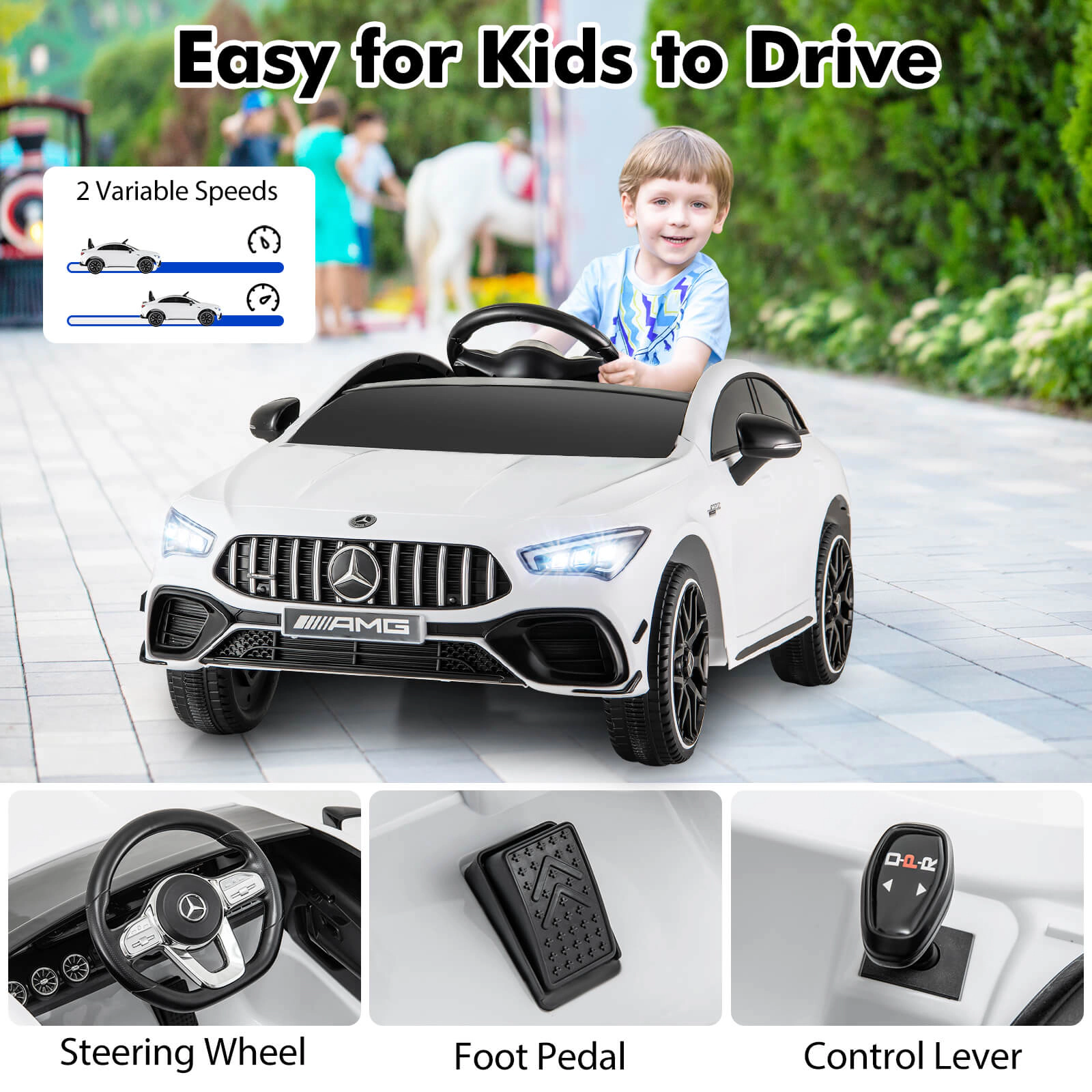 Costway 12V Kids Ride on Car w/Remote Rocking Function Transport Wheels Lights & Music White