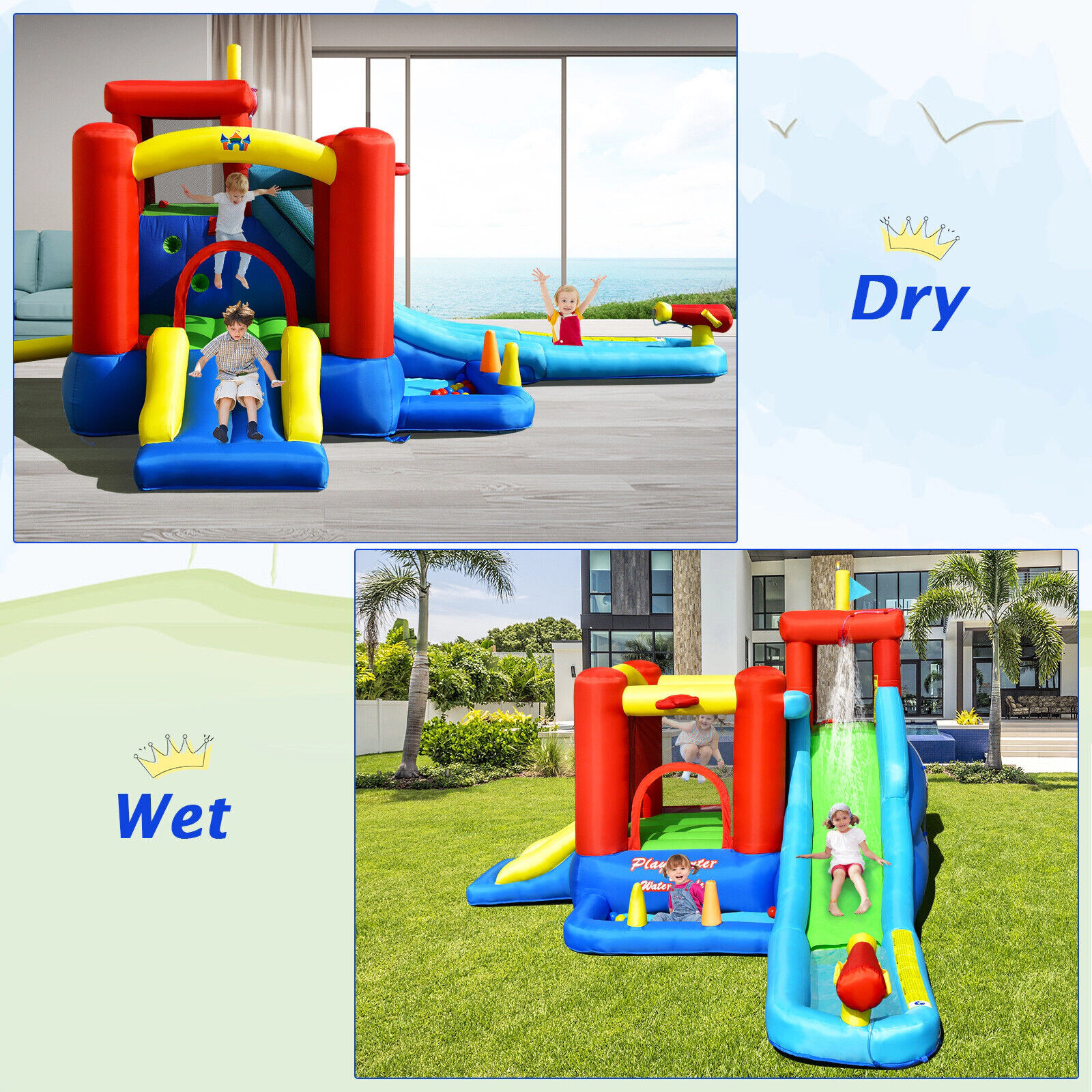 SUGIFT 9-in-1 177-in Inflatable Water Slide Bounce House with Splash Pool Ball Pit and 860W Blower