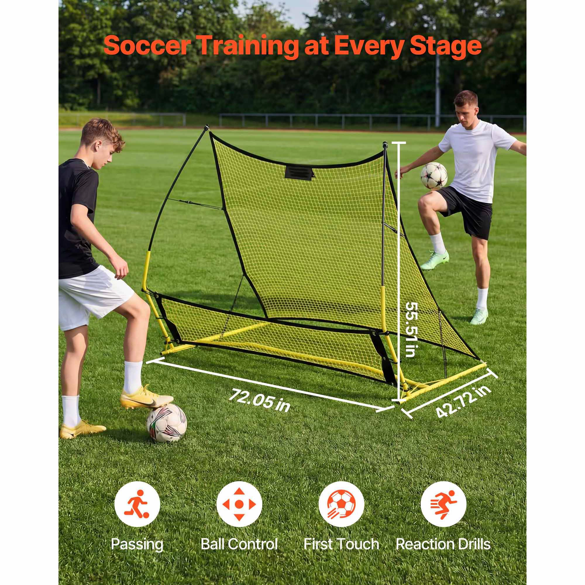 HONGGE Soccer Rebounder Net for Control Passing Practice, Iron & Net, Easy Setup Ball Training Equipment