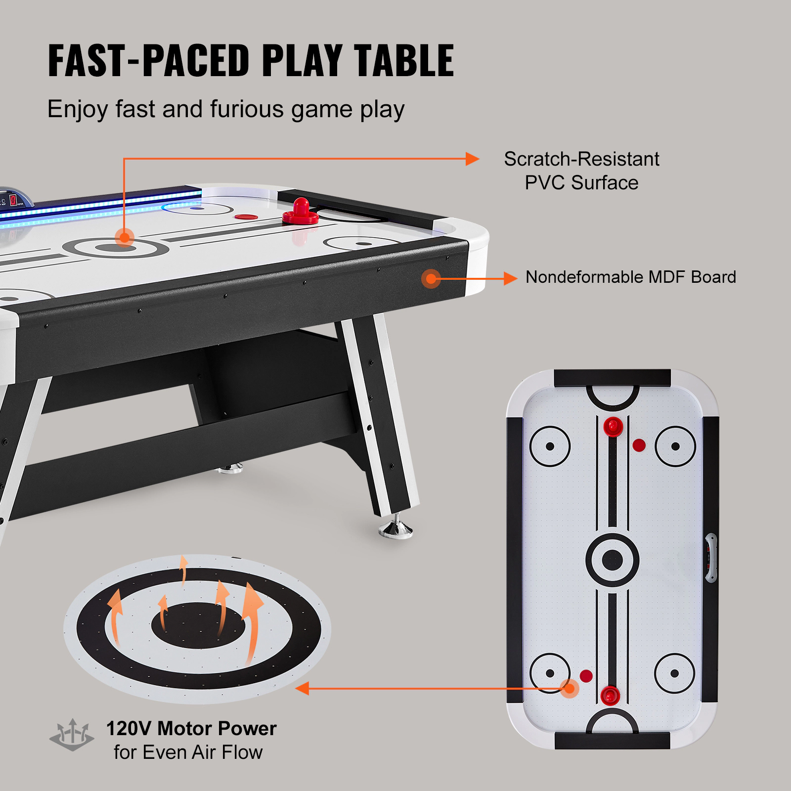 HONGGE Indoor Hockey Table Arcade Gaming Set with 2 Pushers, 2 Pucks, Electronic Game for Family Room