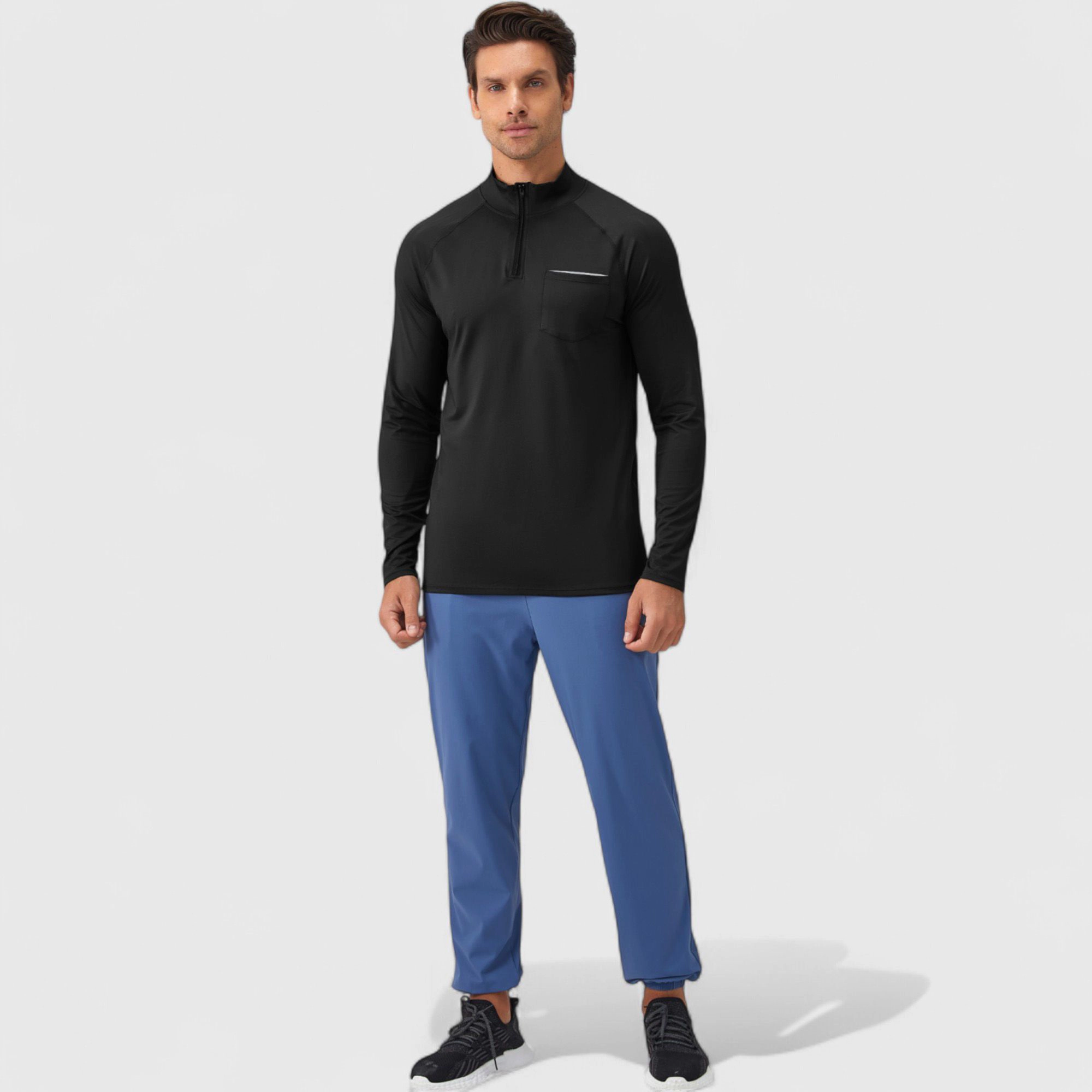 Anna-Kaci Men's Long Sleeve Quarter-Zip Pullover with Reflective Chest Detail and Slim Fit Design