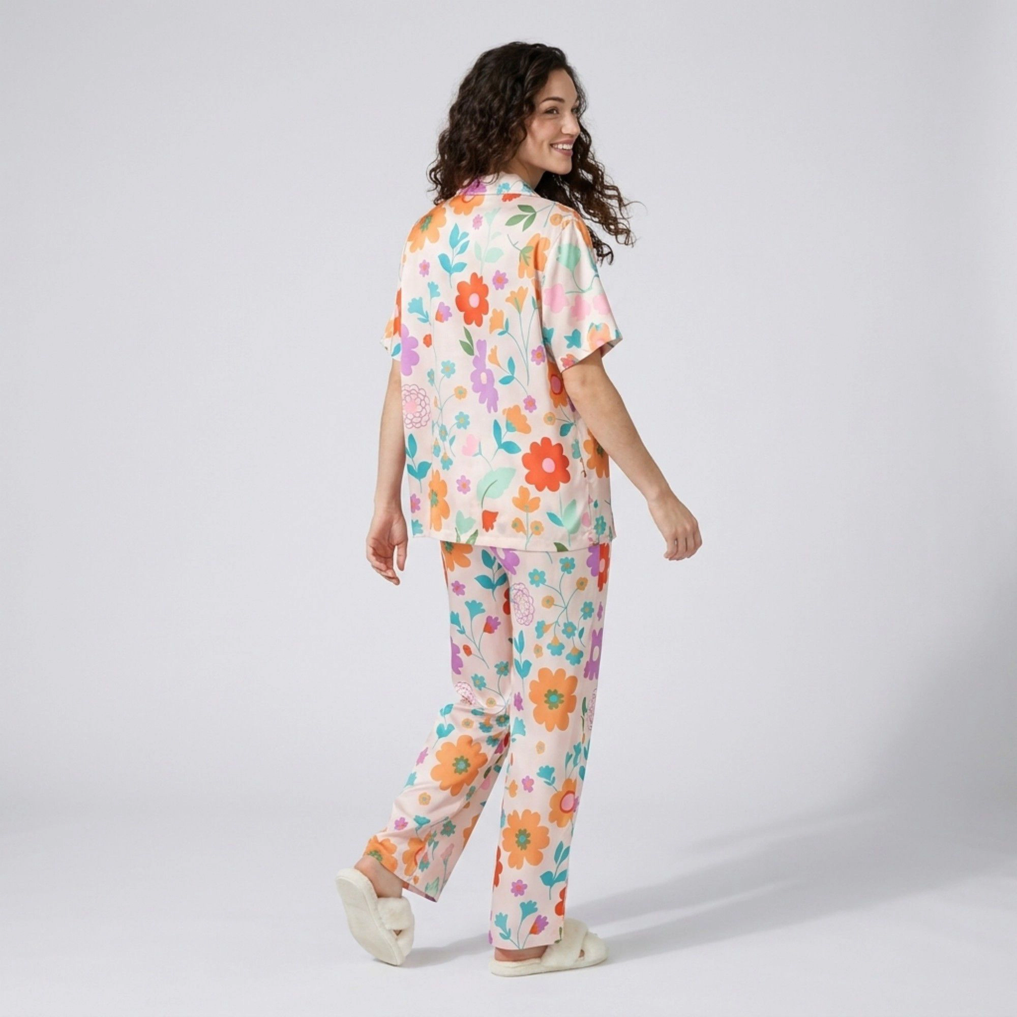 Anna-Kaci Women's 2-Piece Floral Pajama Set with Short Sleeve Button Top and Wide Leg Pants