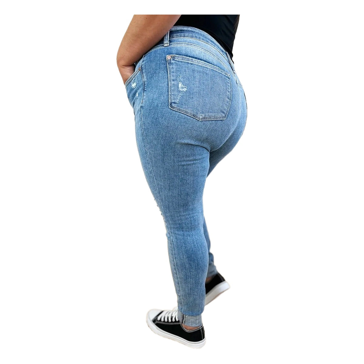 Judy Blue Full Mid Rise Destroy & Cuff Skinny Jeans