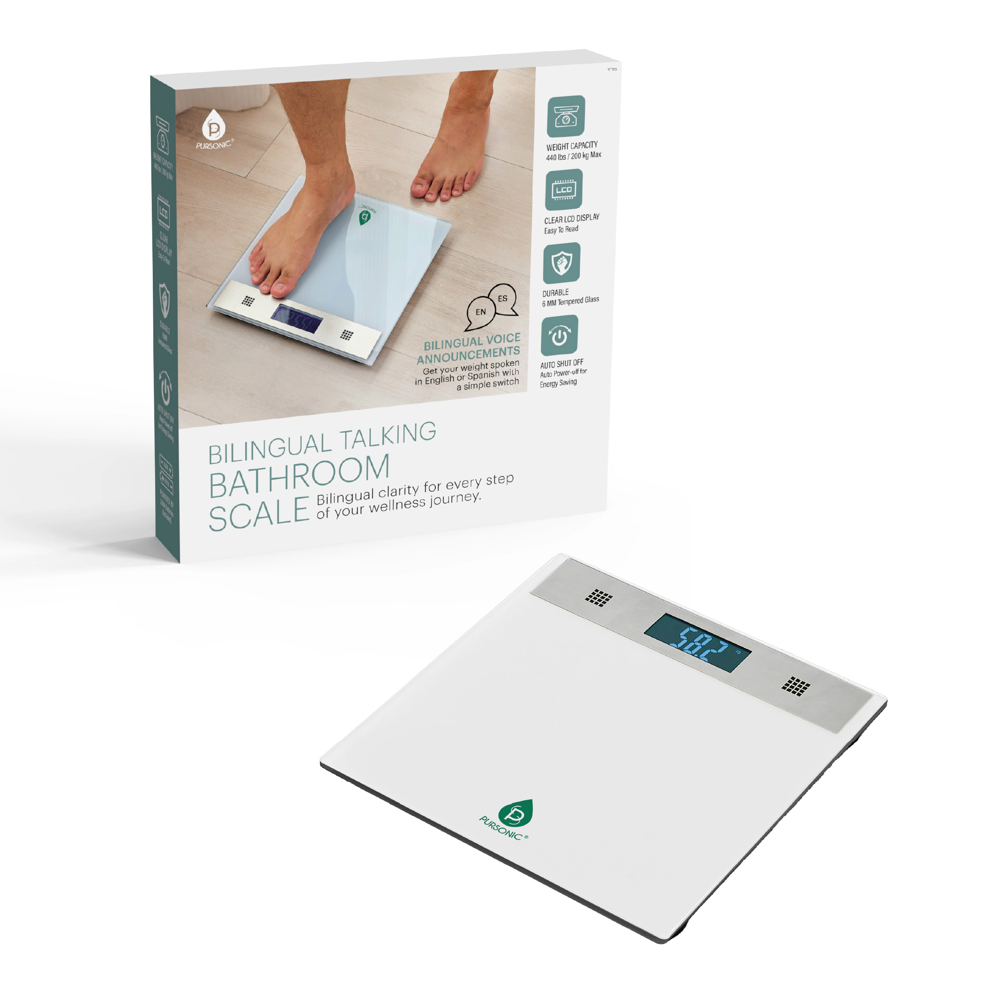 Pursonic Unisex Digital Health & Wellness Bilingual Talking Bathroom Scale