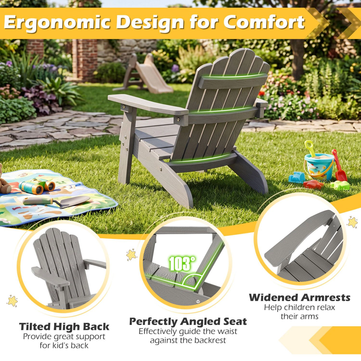 SlickBlue Kids Outdoor Adirondack Chair with Slatted Seat