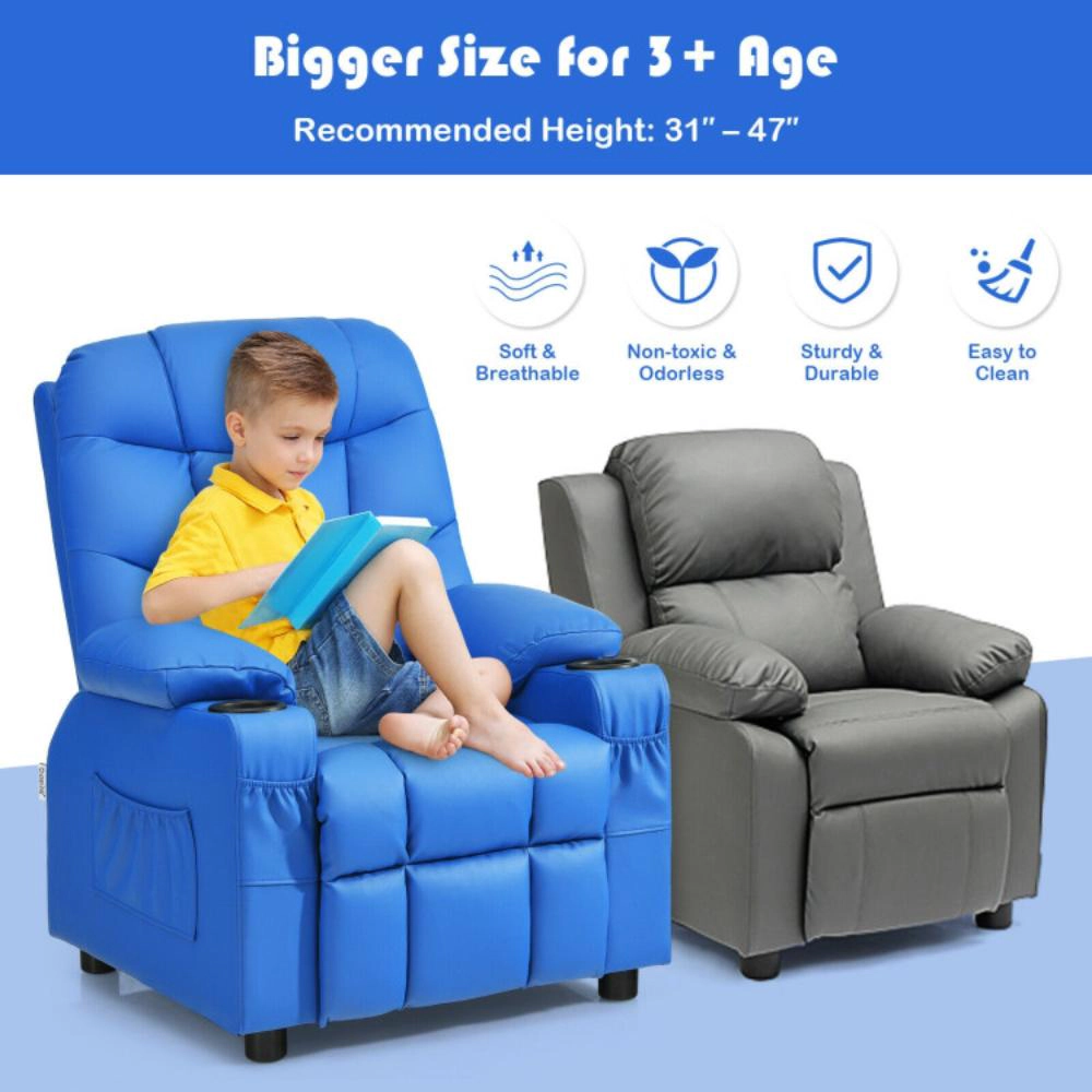 Hivvago Kids Recliner Chair With Cup Holder And Footrest For Children