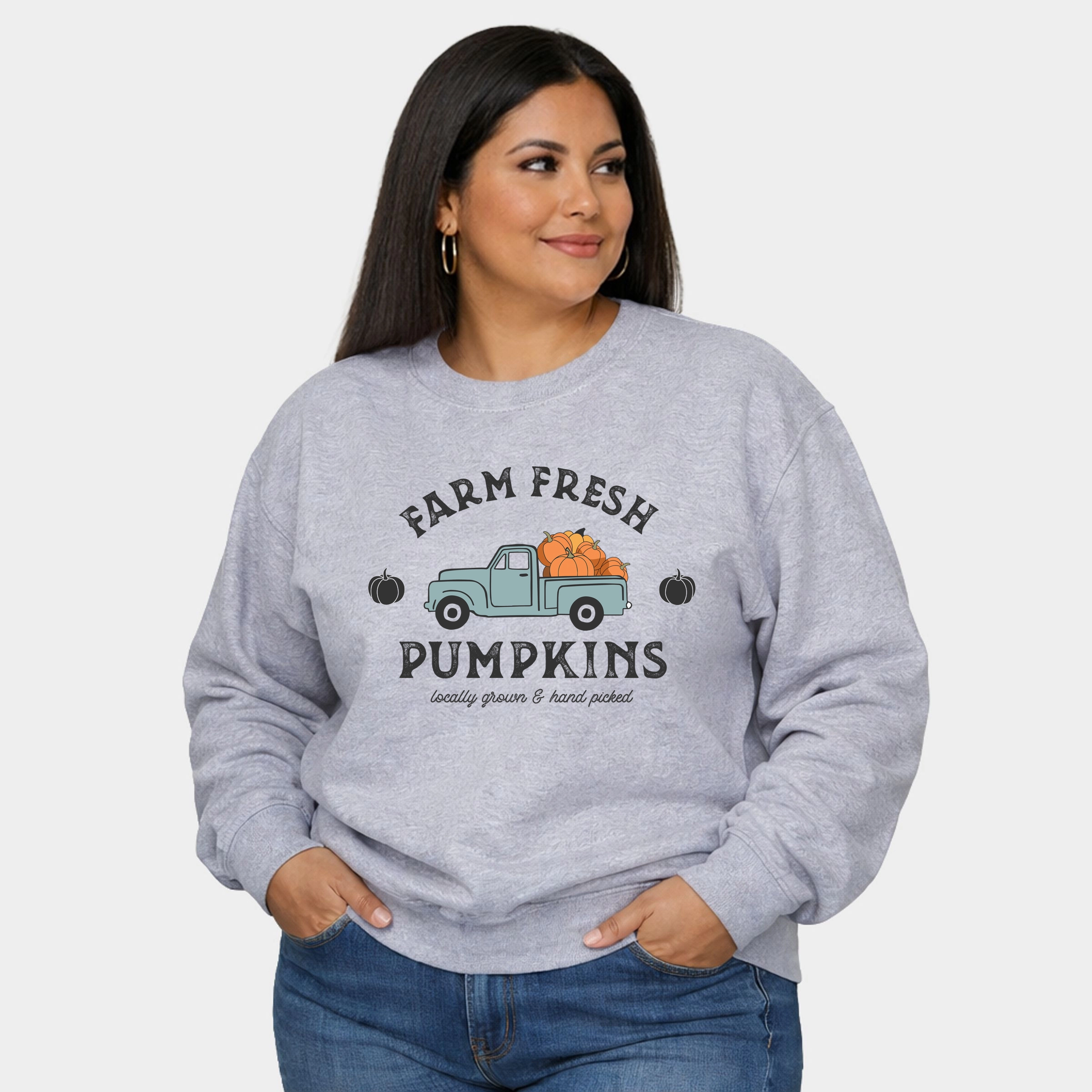 Simply Sage Market - Farm Fresh Pumpkins Truck  Women's Plus Sized Graphic Sweatshirt