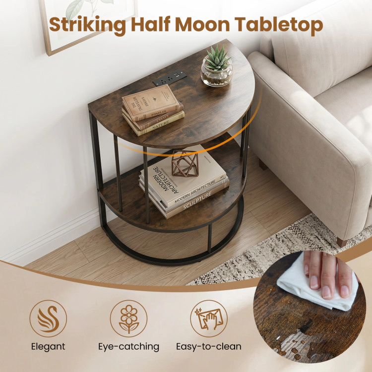 Hivvago 2-Tier Half Moon Console Table With Power Outlets And Storage Shel For Hallway