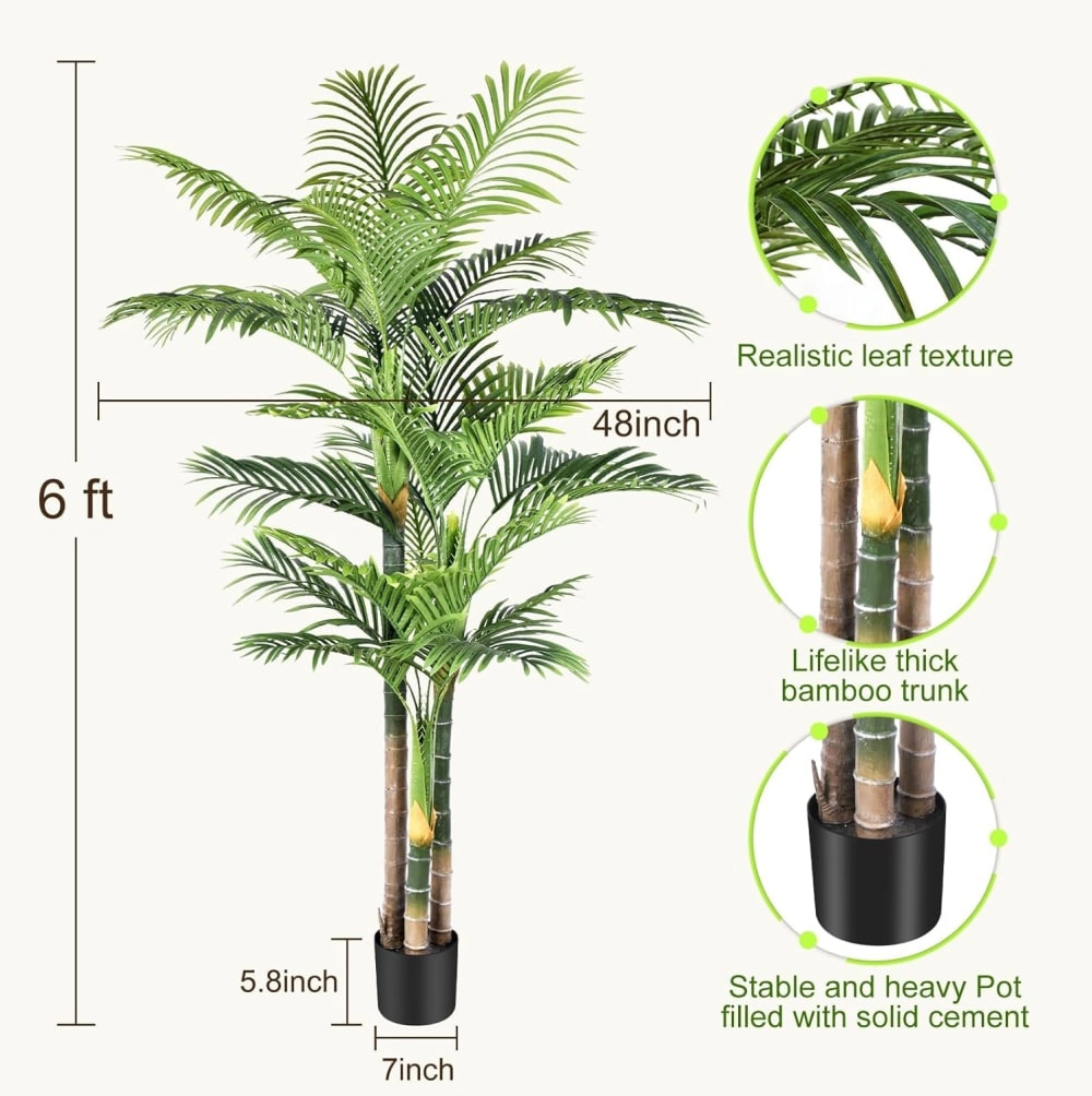 Whimsy Toys 6ft Tall Triple Golden Cane Palm Artificial Tree