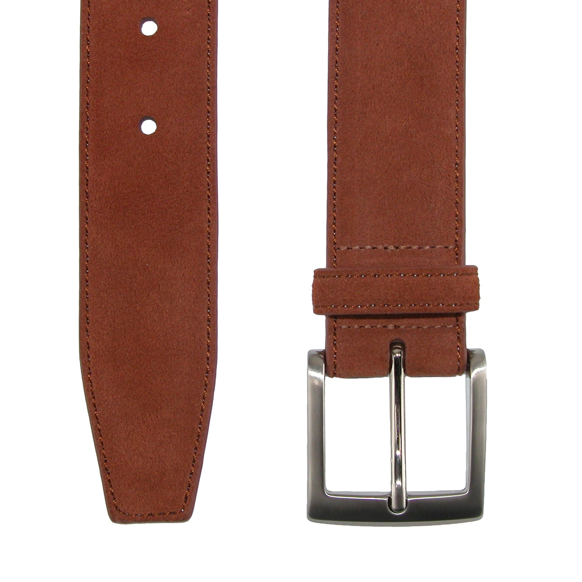 CrookhornDavis Men's Siena Suede Calfskin Dress Belt with Brass Buckle