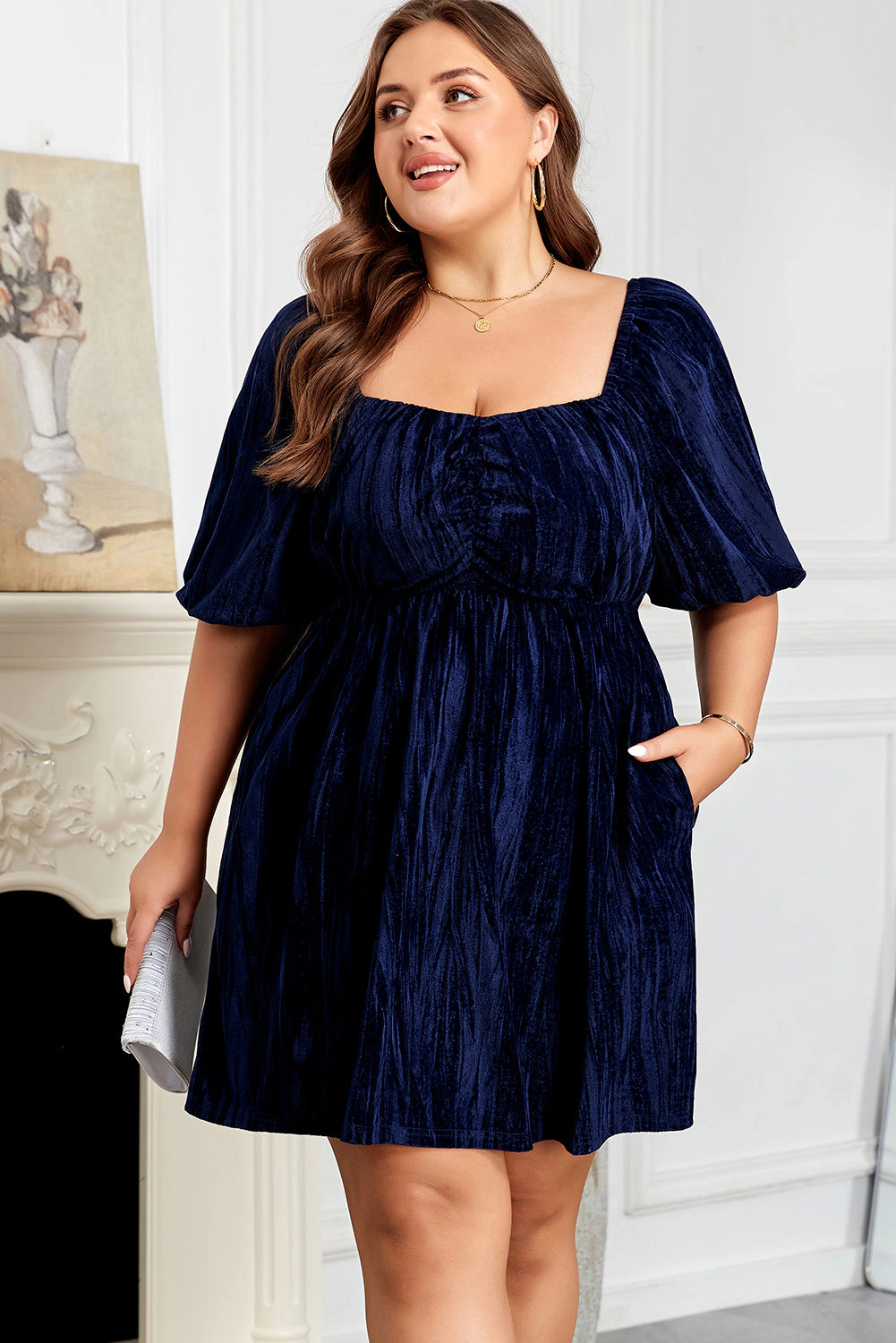 Threaded Pear Women's Kataleya Short Puff Sleeve PLUS Dress