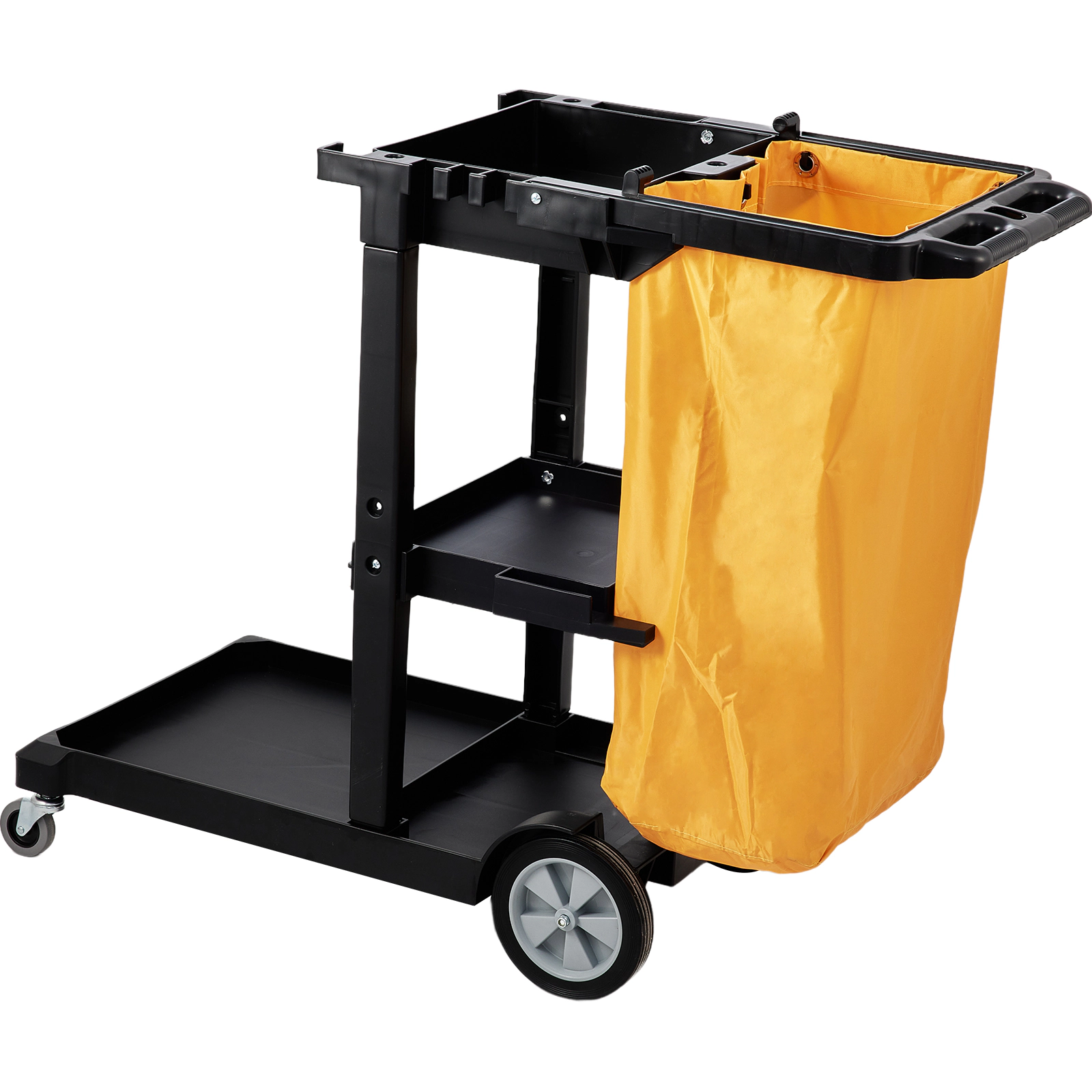 HONGGE Cleaning Cart 3-Shelf Commercial Janitorial Cart 200 lbs Capacity Plastic Housekeeping Cart with 25 Gallon PVC