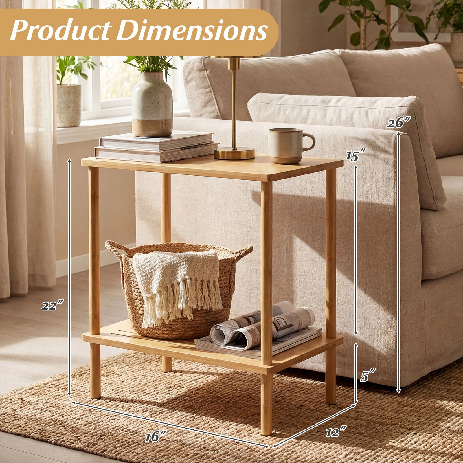 SlickBlue Set of 2 2 Tier Wicker Side Tables with Storage Shelves
