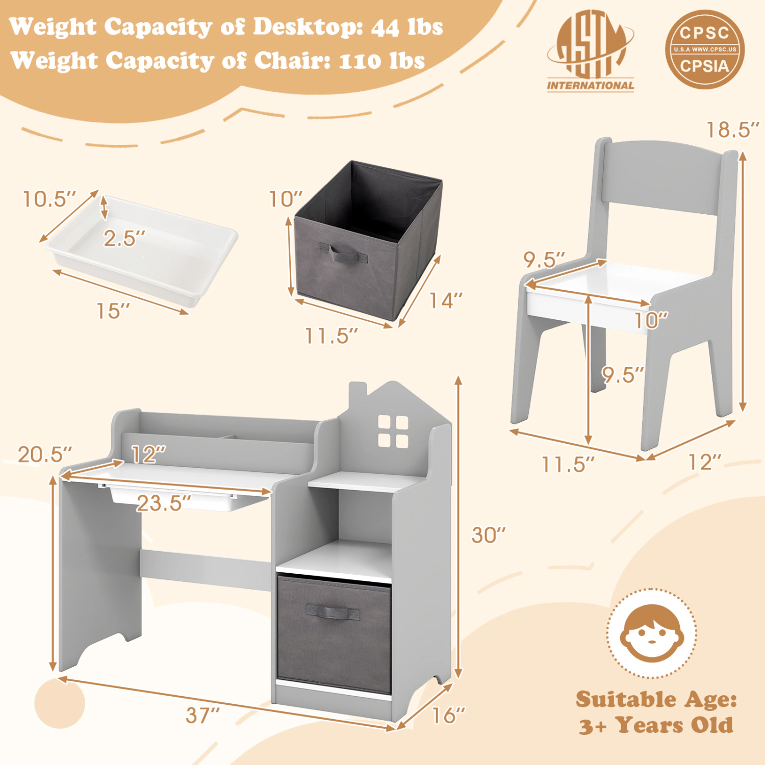Hivvago Kids Study Desk And Chair Set With Open Shelves Drawer Fabric Storage Bin