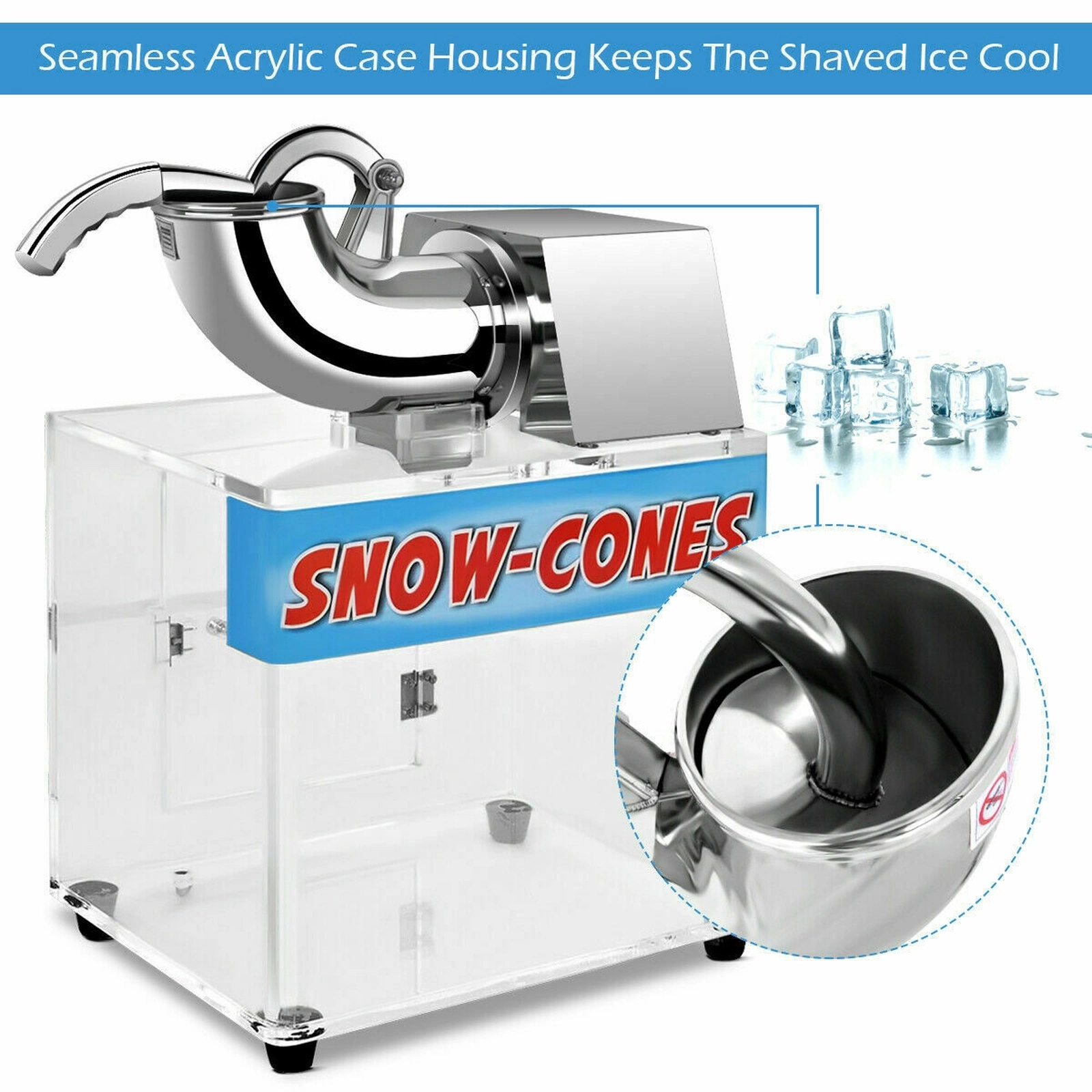SUGIFT Stainless Steel Electric Snow Cone Machine with Dual Blades and Acrylic Ice Box 16.5-in W 12.5-in D 24-in H