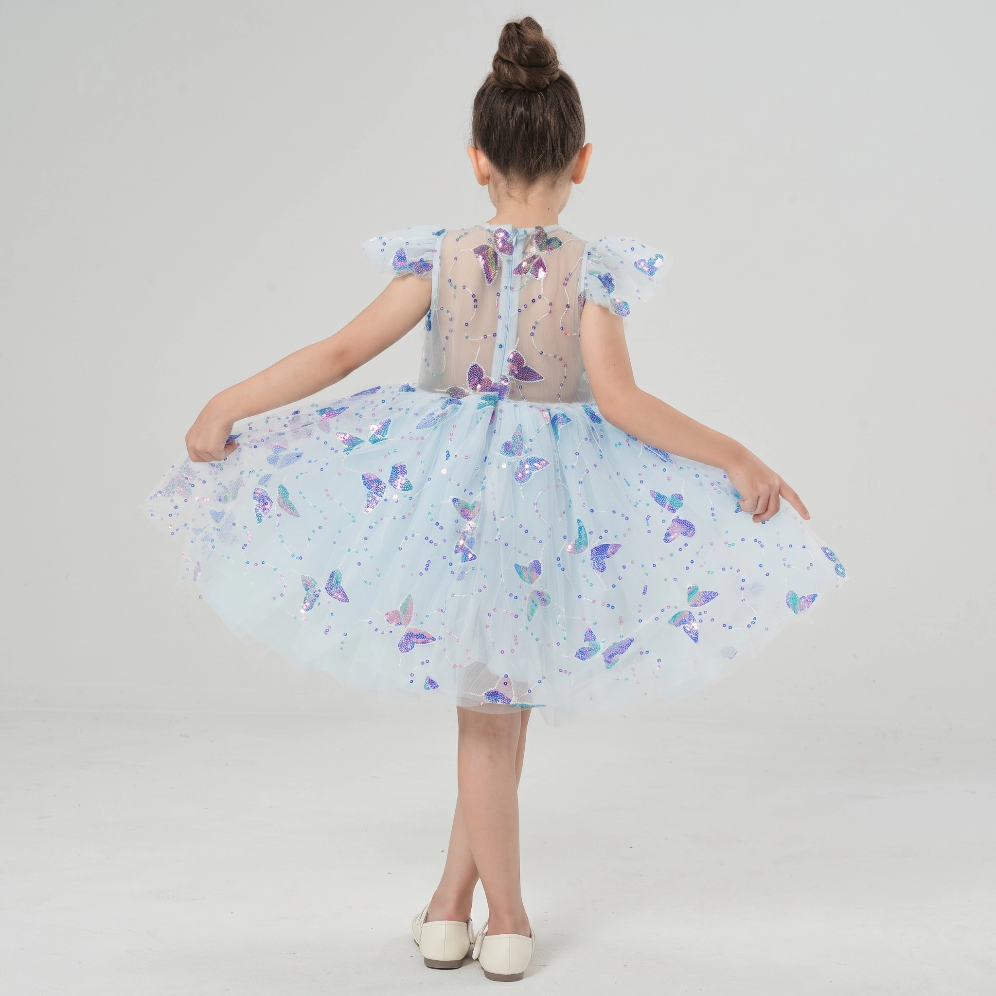 2Bunnies Girls' 3T-10Y Sparkly Butterfly Sequin Embellished Tulle Birthday Party Dress