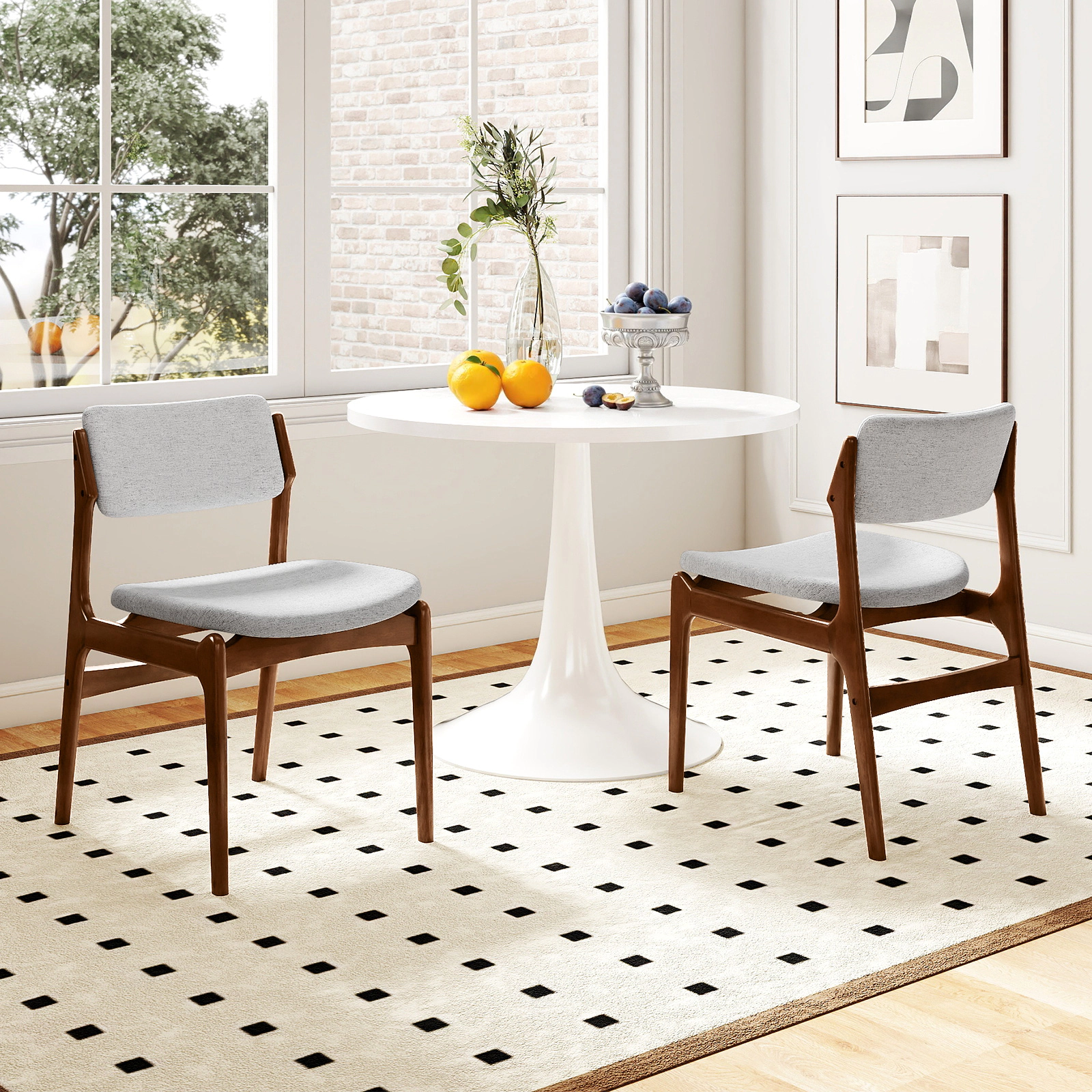 SUGIFT Modern Padded Dining Chairs with Rubber Wood Legs 330-lb Capacity Set of 2 Gray Brown