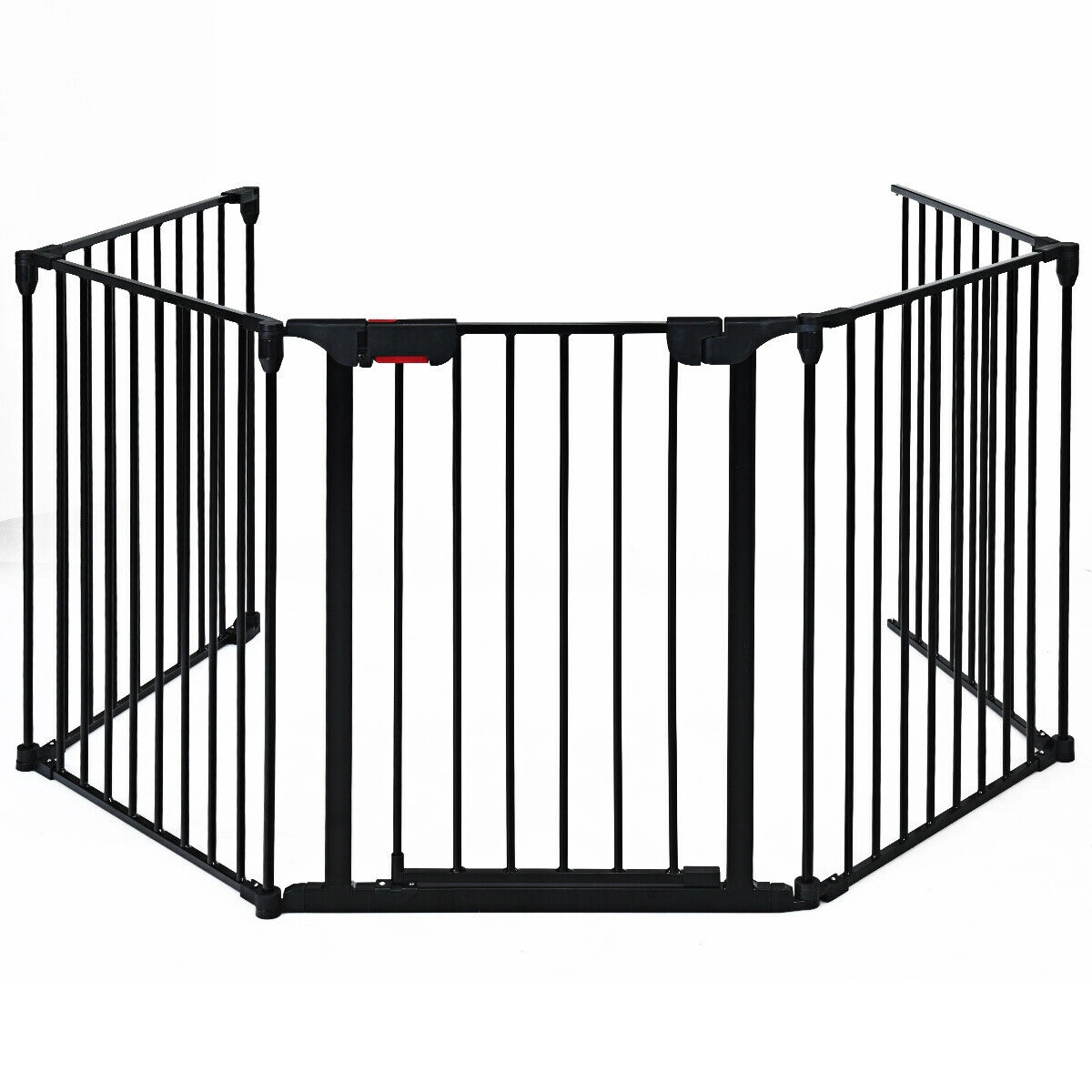 SUGIFT 115-in Length 5-Panel Adjustable Steel Fireplace Fence and Safety Gate 29-in Tall for Babies or Pets Black