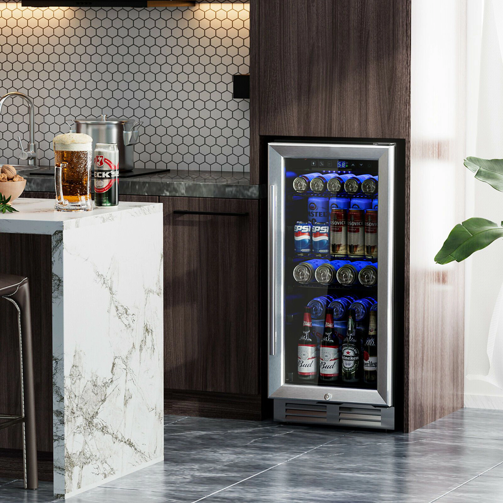 SlickBlue 3.5 Cu Ft Beverage Cooler, 100 Can Double Glass Door