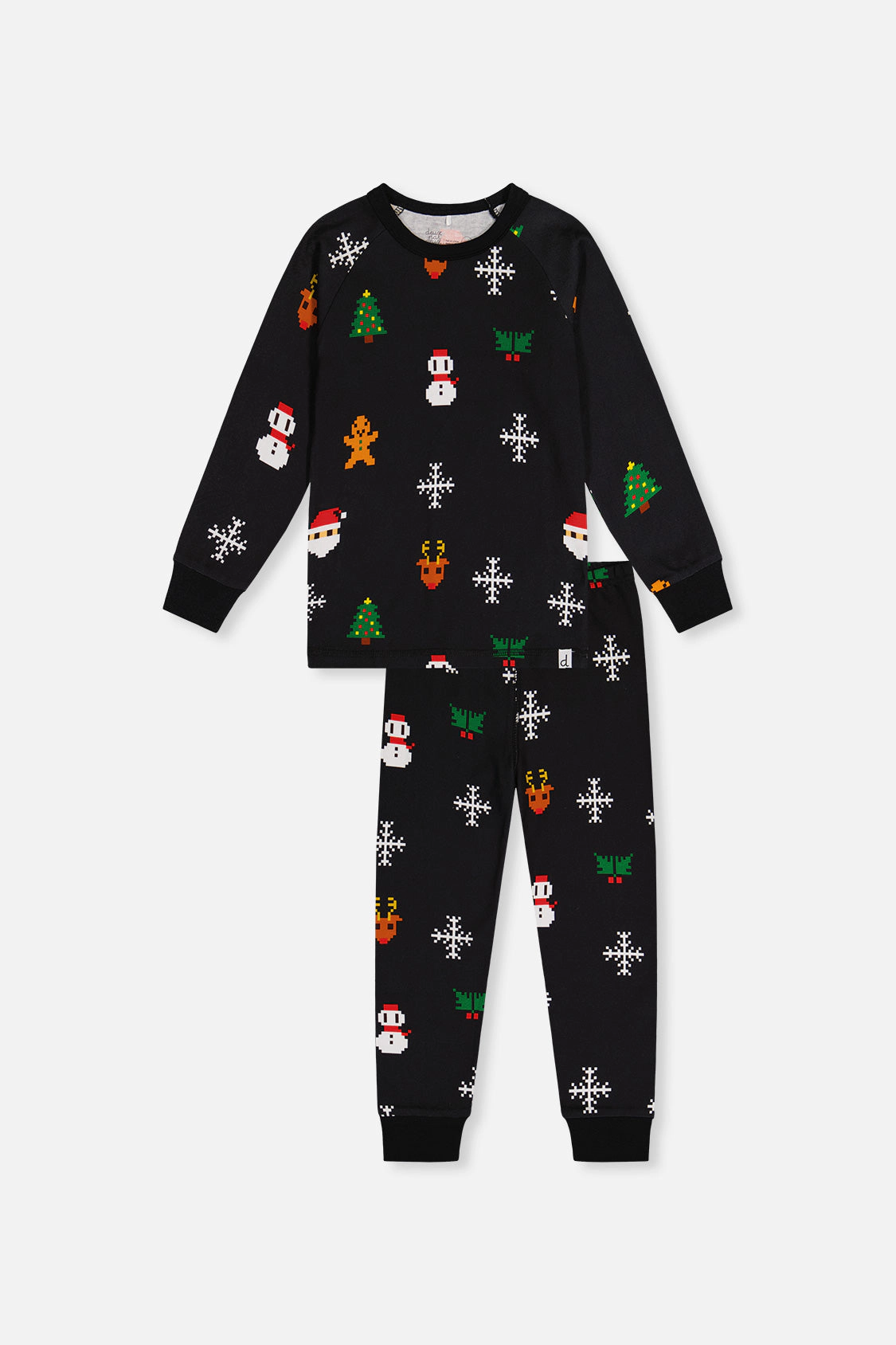 Deux par Boys Organic Cotton Christmas Pixel Two Piece Pajama Set with Raglan Sleeve Top and Pants