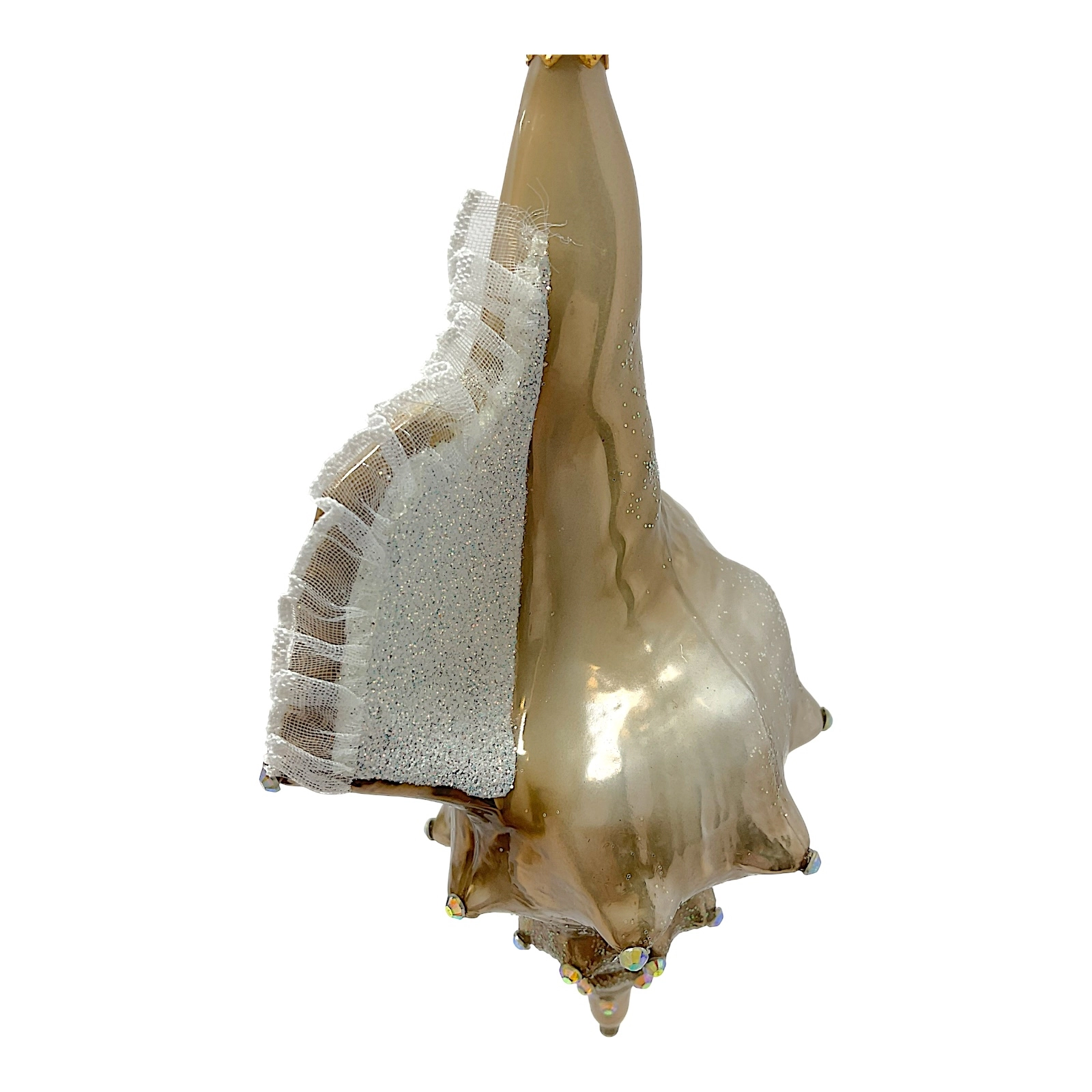 Pinnacle Peak Trading Company Brown and White Jeweled Seashell Polish Glass Christmas Ornament Shell Coastal