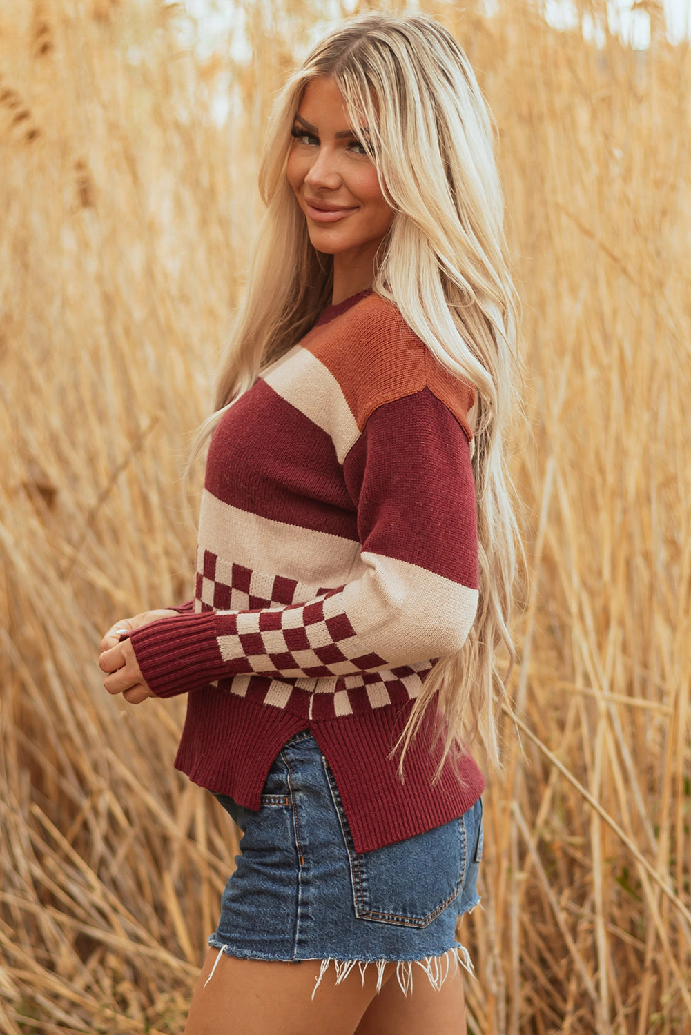 Threaded Pear Women's Noelle Checkered Knitted Sweater