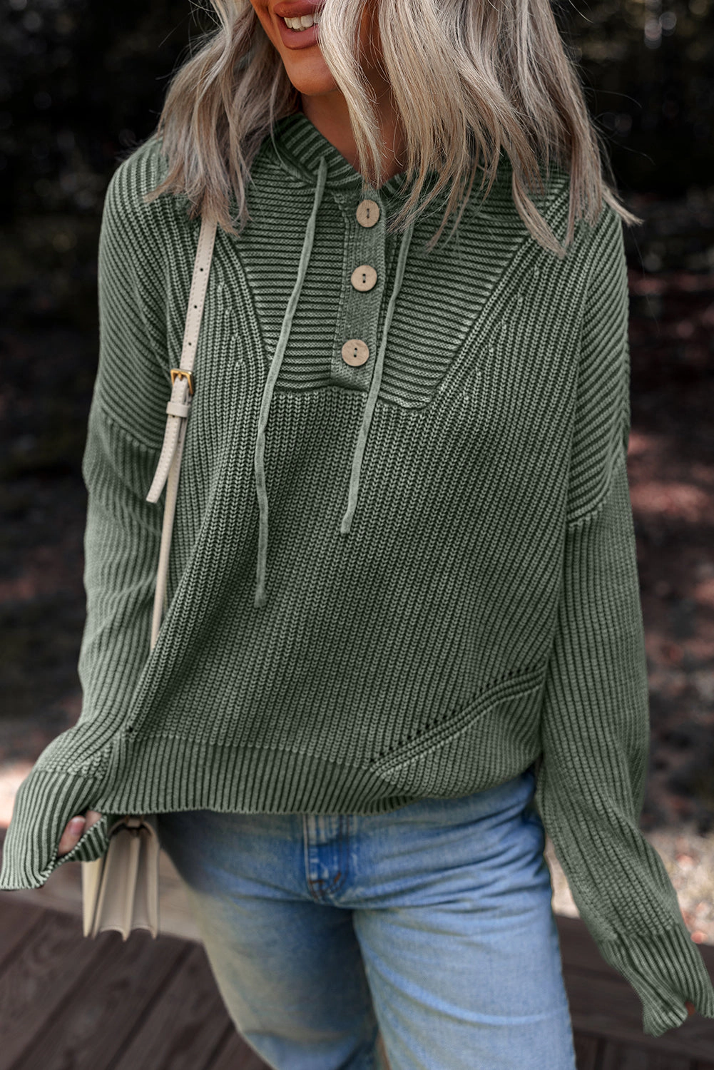 Threaded Pear Women's Sofioya Knit Drawstring Hooded Sweater