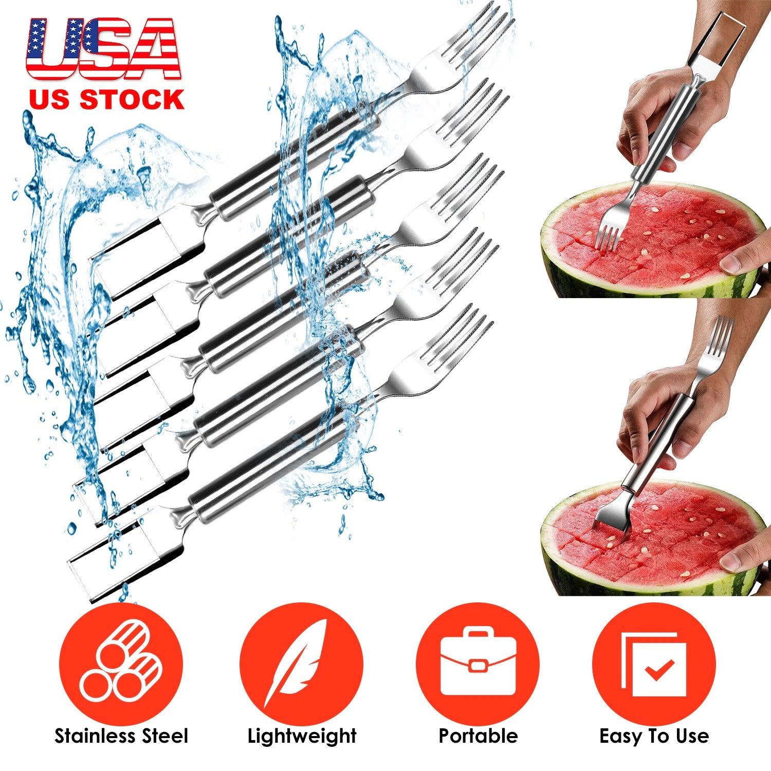 GBruno 2-in-1 Stainless Steel Watermelon Slicer, 5 Pcs