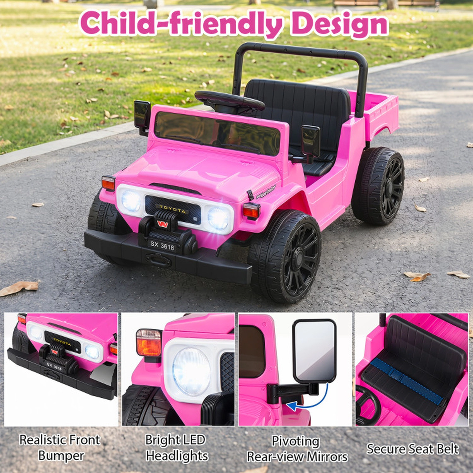 SUGIFT 12V Electric Ride On Truck with Remote Control, Electric Dump Bed & Music 66-lb Seat 22-lb Dump Bed Ages 3-6 Pink
