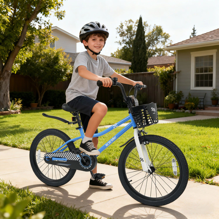 Hivvago 20 Inch Kids Bike Adjustable with Kickstand and Storage Basket for Aged 8+ Years