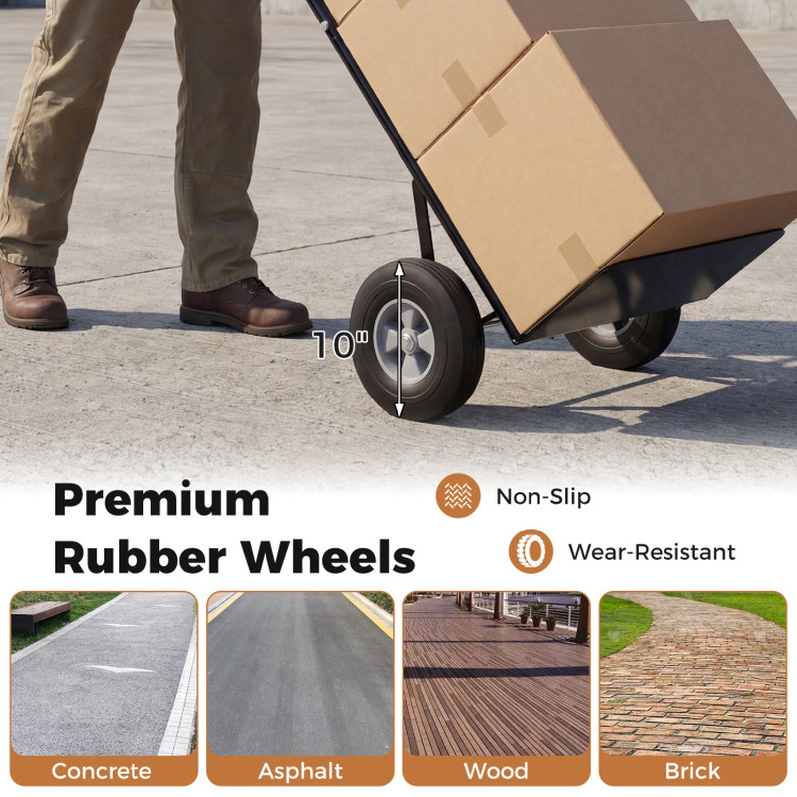 SUGIFT 600-lb Capacity P-Handle Metal Hand Truck Dolly with 10-in Rubber Wheels and Folding Base Plate
