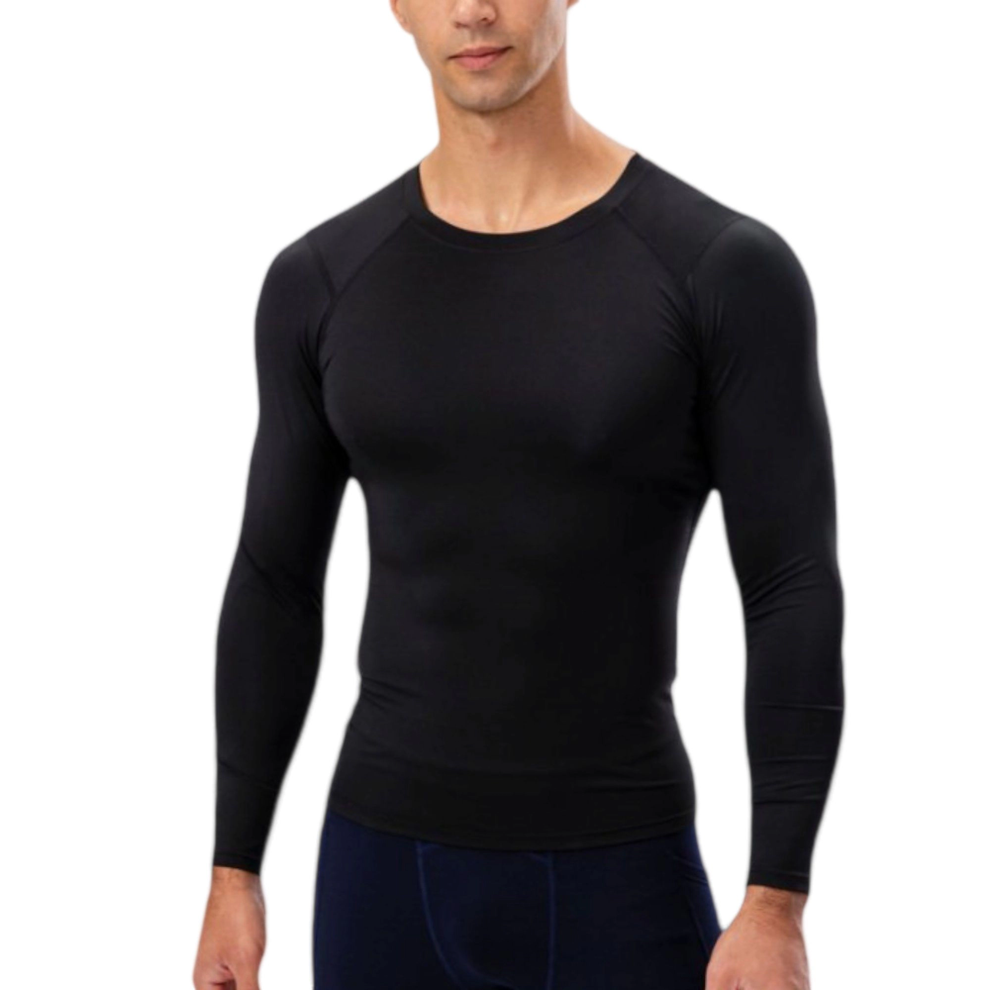 Anna-Kaci Men's Long Sleeve Compression Shirt with Crew Neck and Moisture-Wicking Stretch Fabric