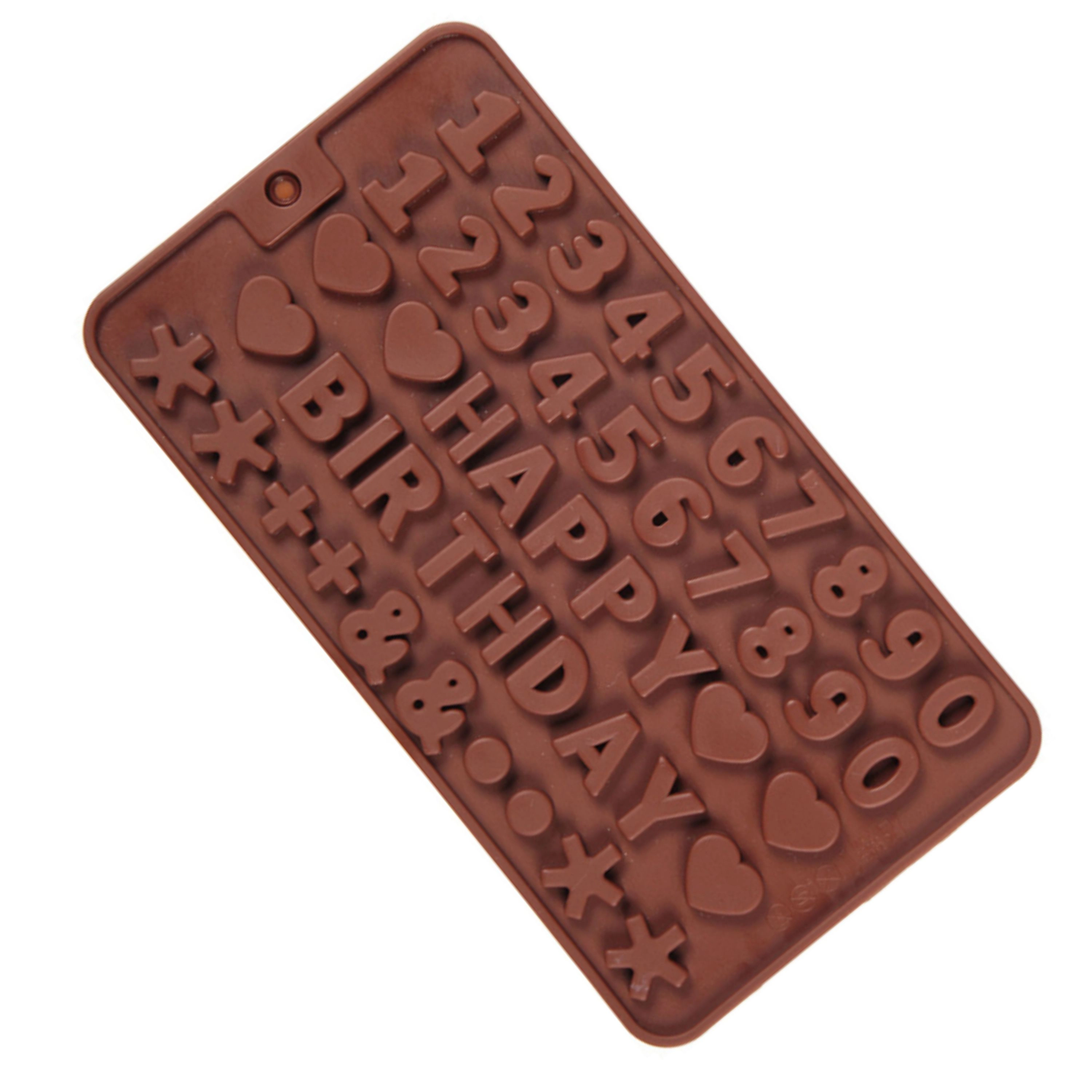 Kitcheniva 8.1 x 4.4 Inch Silicone Happy Birthday Chocolate Mold With Hearts, Symbols & Numbers