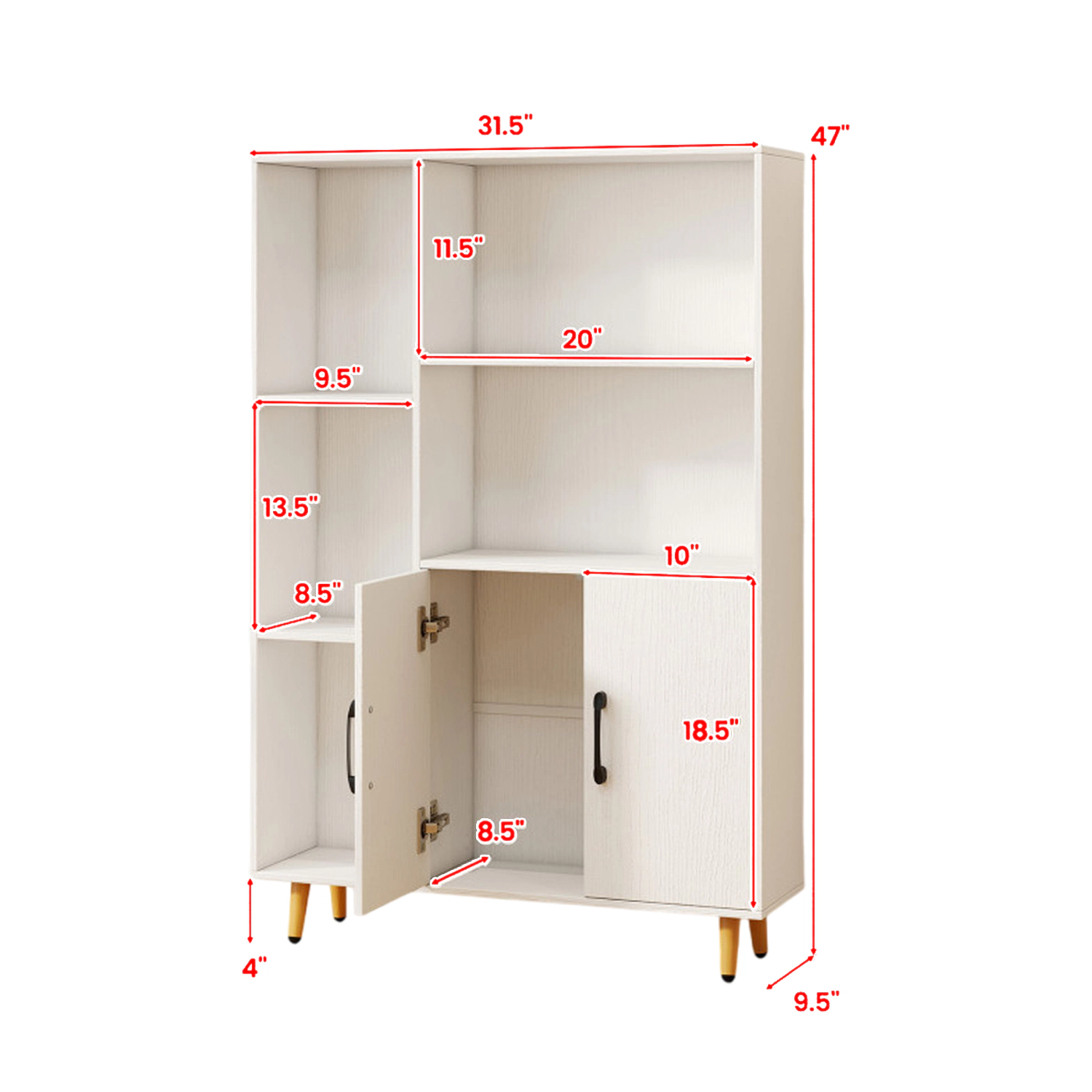 Hivvago Modern Standing Storage Cabinet with 5 Shelves and Enclosed Doors