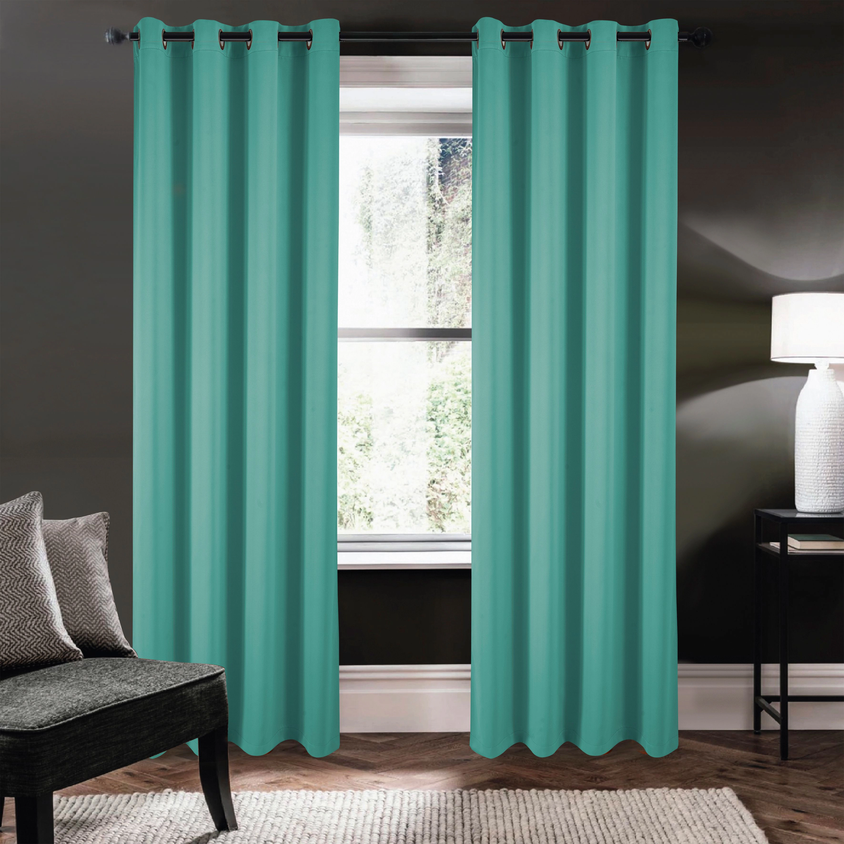 Kate Aurora 1 Piece Teal Room Darkening Grommet Top Window Curtain Panel