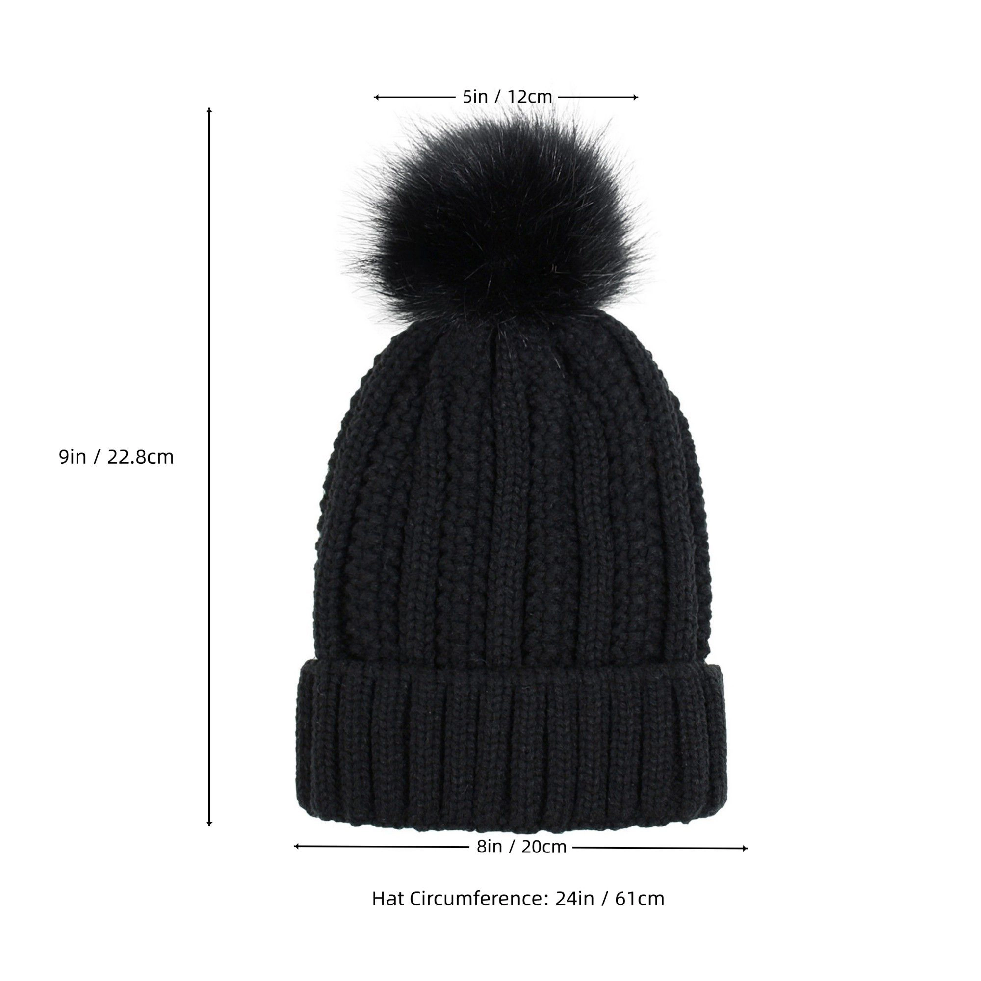 Anna-Kaci Women's Satin-Lined Ribbed Knit Fluffy Pom Winter Beanie Hat
