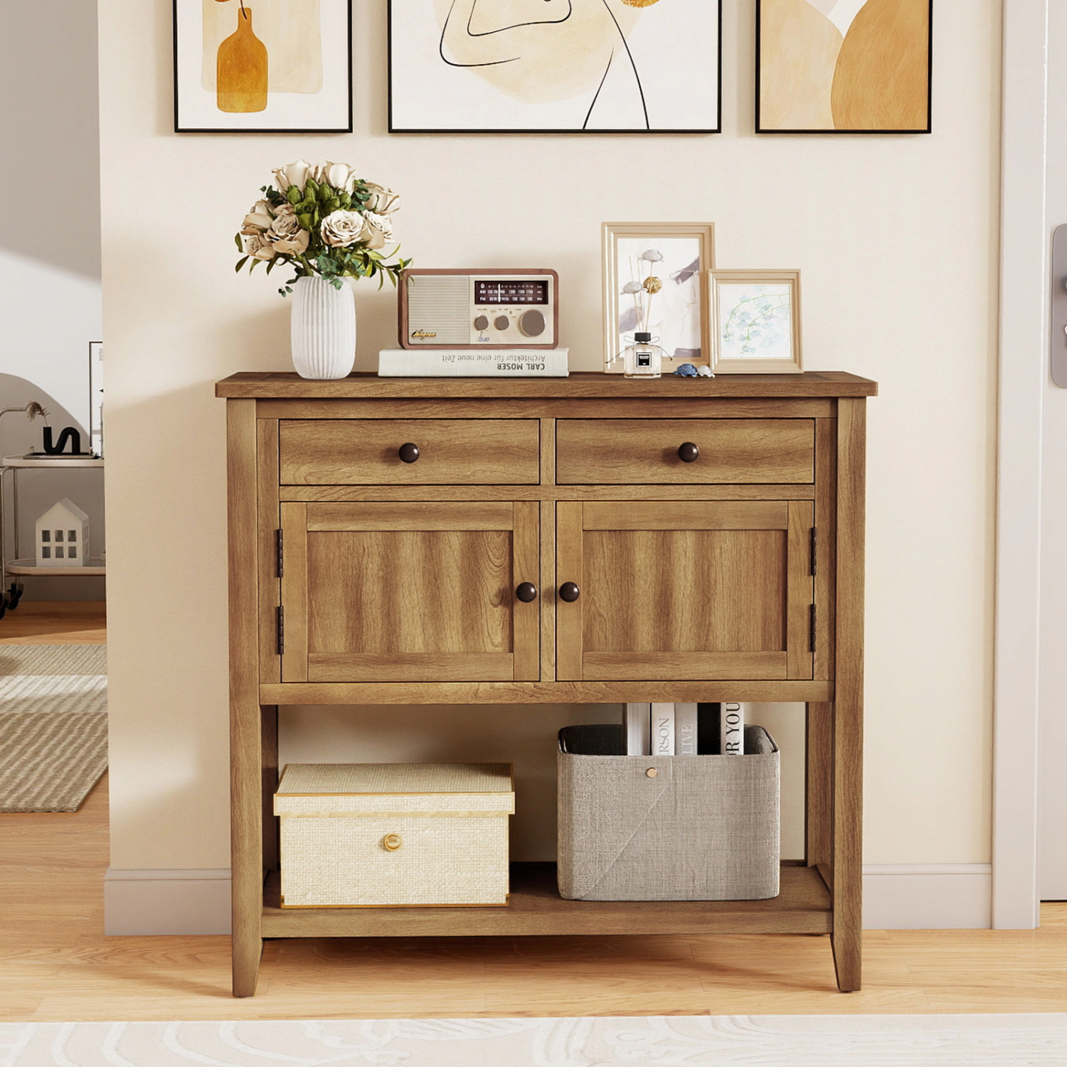 Glintex Mid-Century 36-Inch Console Table with 2 Drawers and 2 Cabinets, Walnut