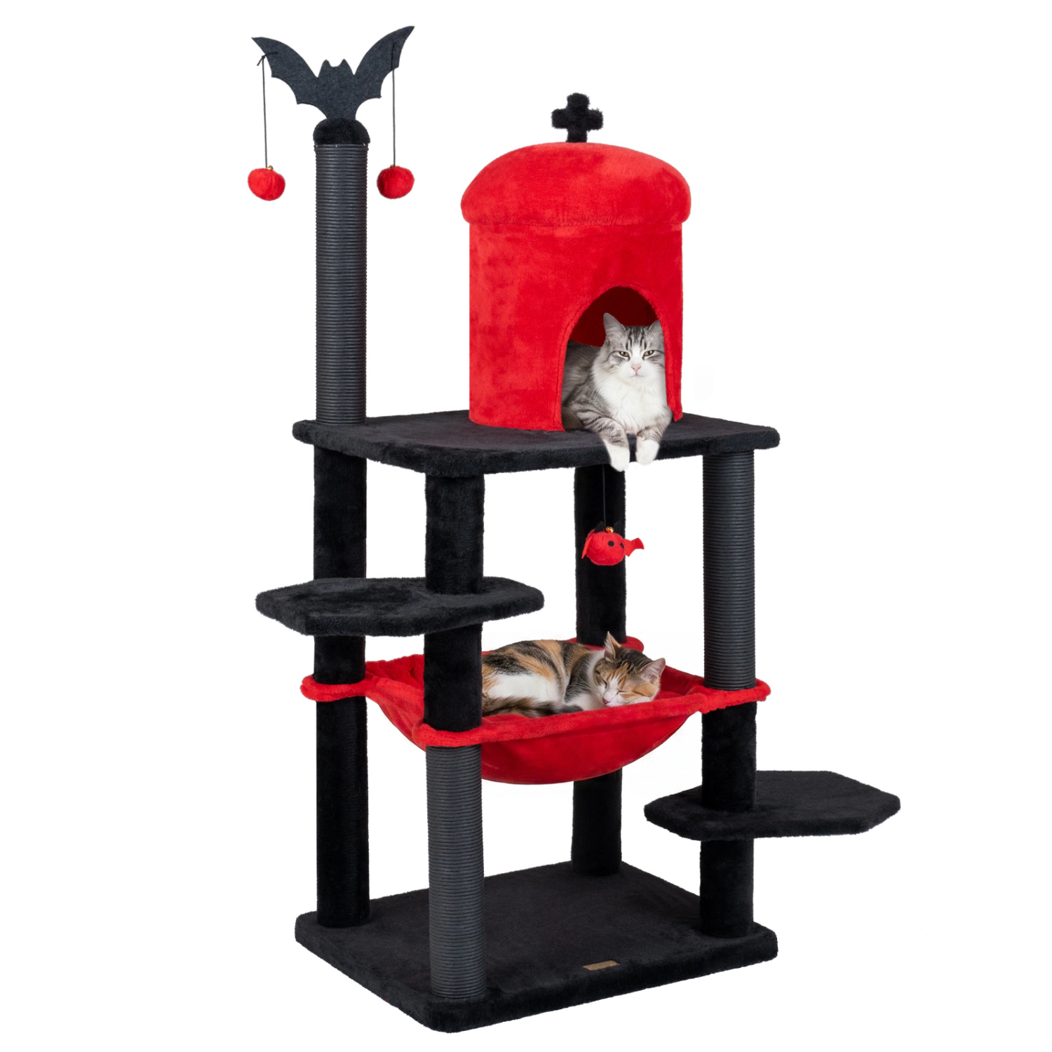 LJG 51" Gothic Multi-Level Cat Tree with Spider Hanging Toy for Black Halloween
